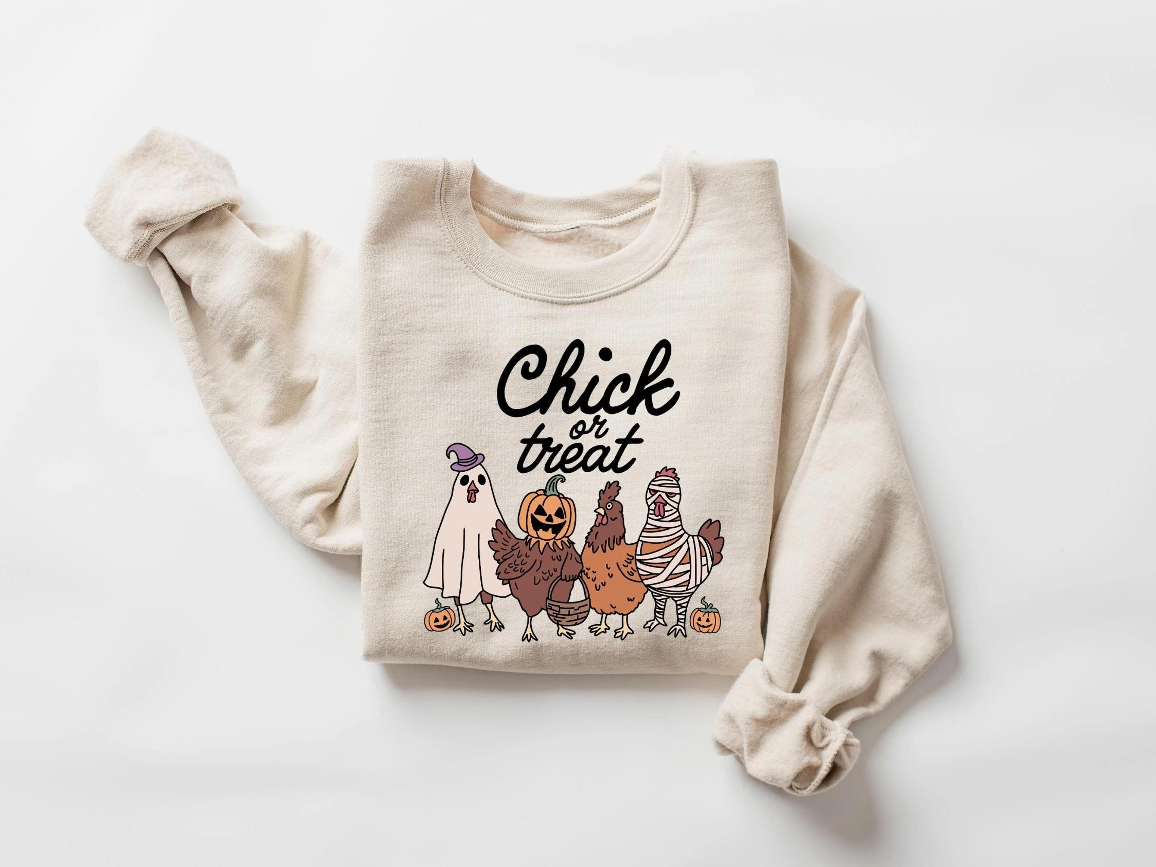 halloween chick or treat sweatshirt halloween chicken sweatshirt halloween funny chicken shirt, ghost chicken shirt, c