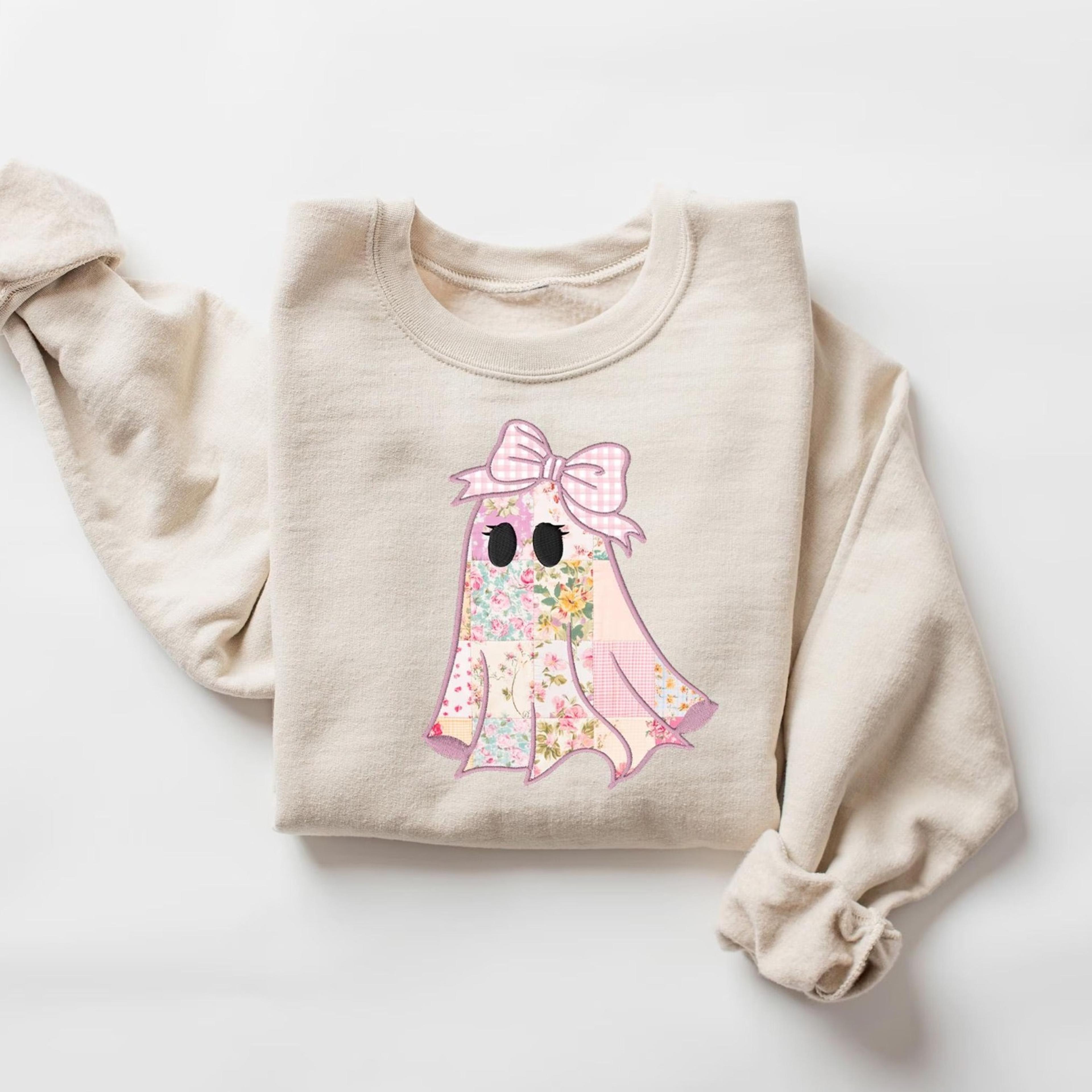 pink coquette bow ghost sweatshirt cute ghost sweatshirt, spooky season sweatshirt, halloween ghost sweatshirt, hallowe