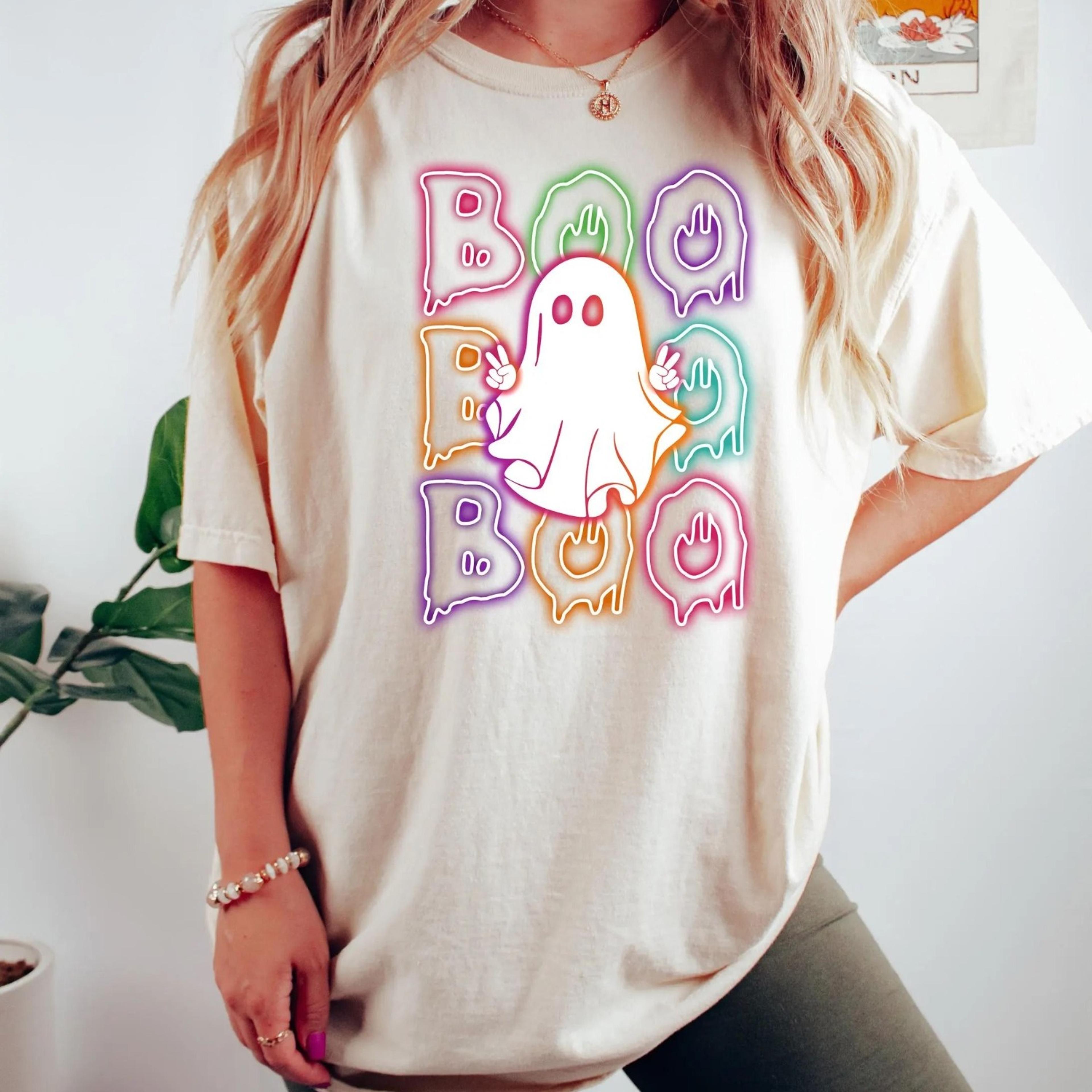 halloween boo neon t-shirt, neon halloween ghost shirt, halloween ghost neon shirt, halloween party shirt, boo t-shirt,