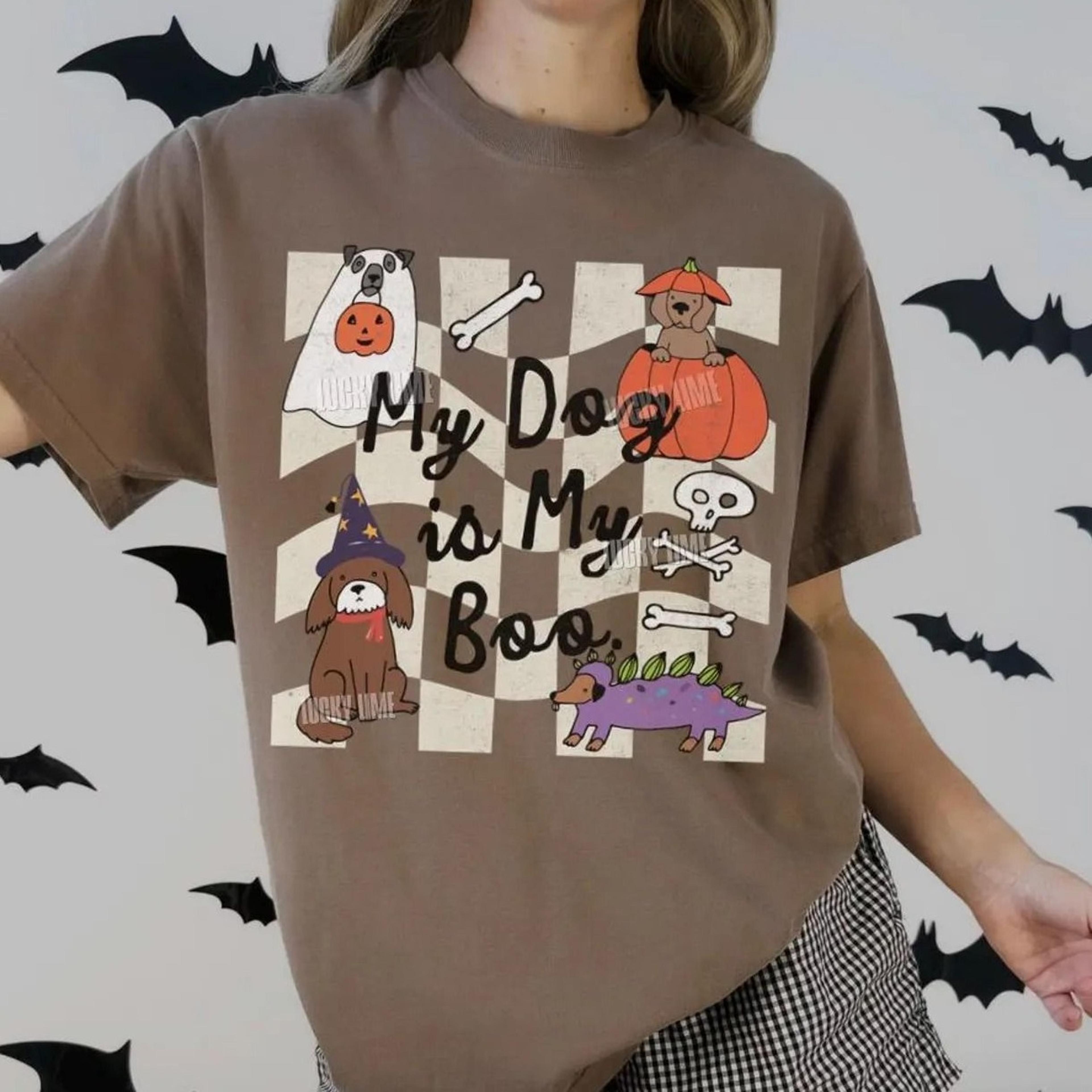retro dog halloween shirt, my dog is my boo shirt, funny halloween tee, dog mama shirt, spooky season shirt, womens tren