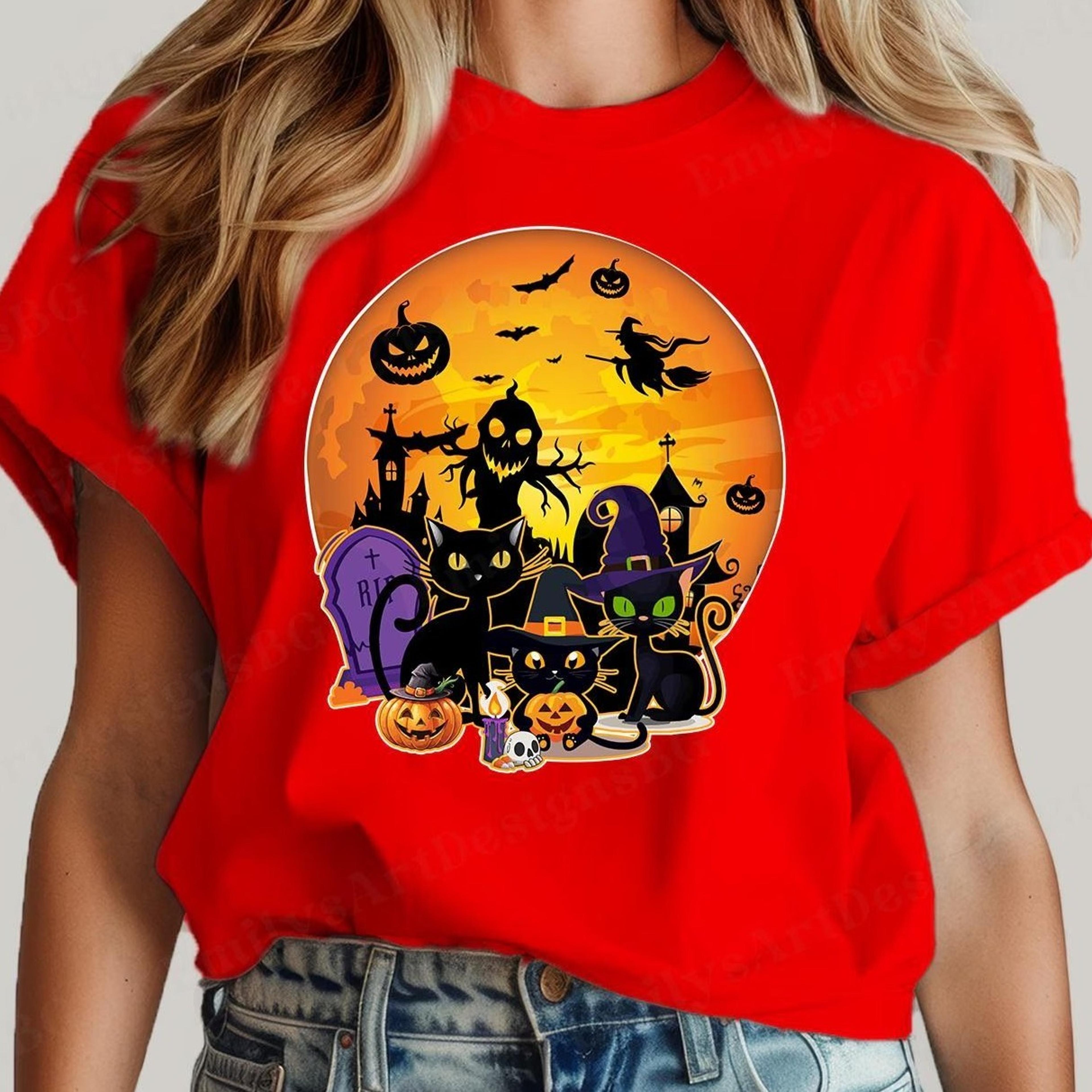black cat halloween t-shirt, spooky family party shirt
