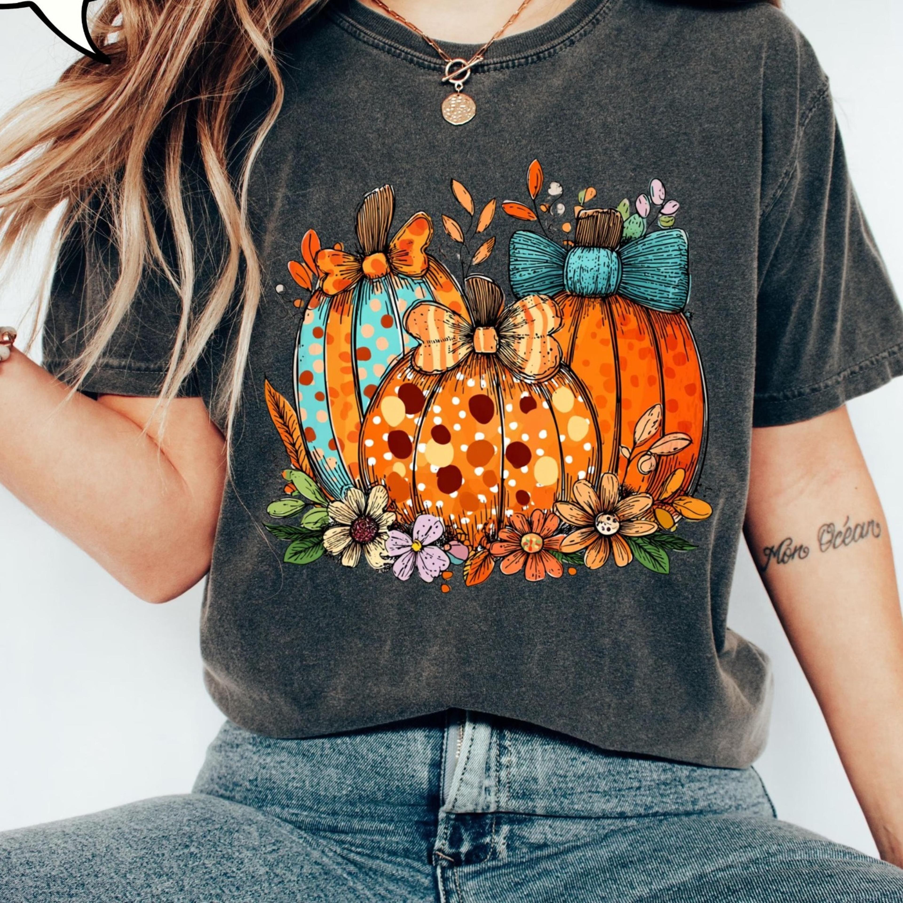 autumn floral shirt, coquette bow shirt, pumpkin season shirt