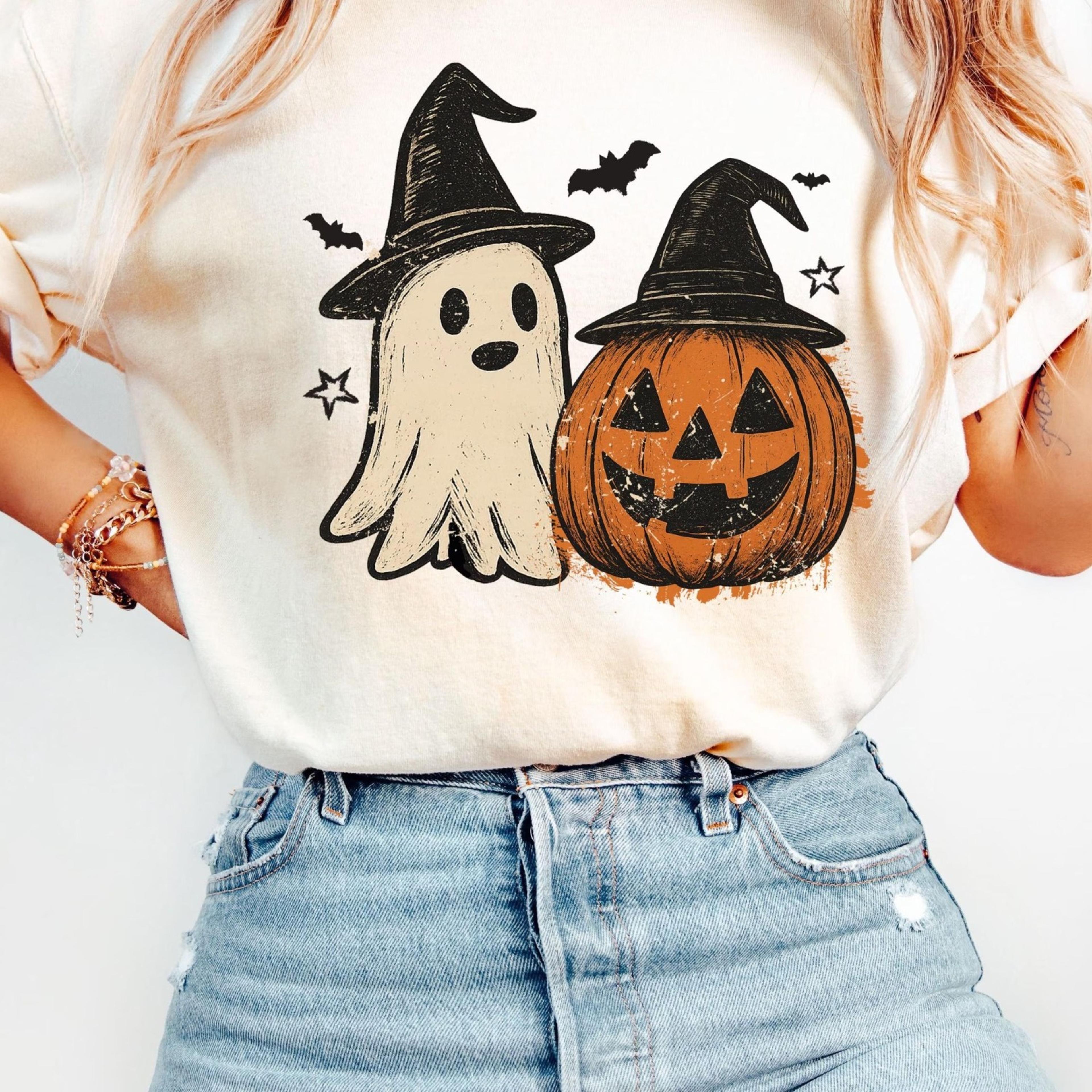 spooky ghost and pumpkin t-shirt, halloween shirt spooky season shirt