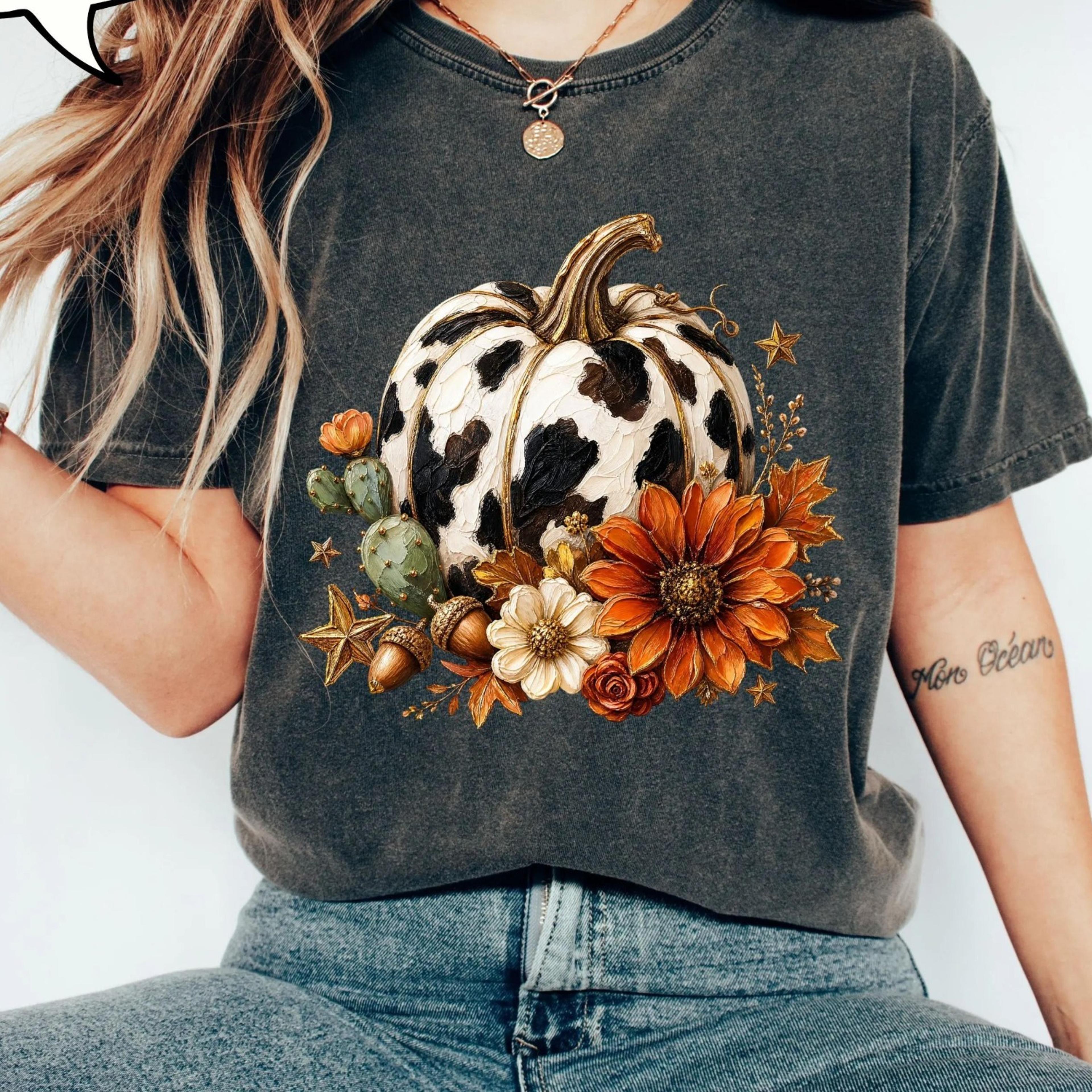 leopard pumpkin t-shirt thanksgiving shirt, floral pumpkin tee