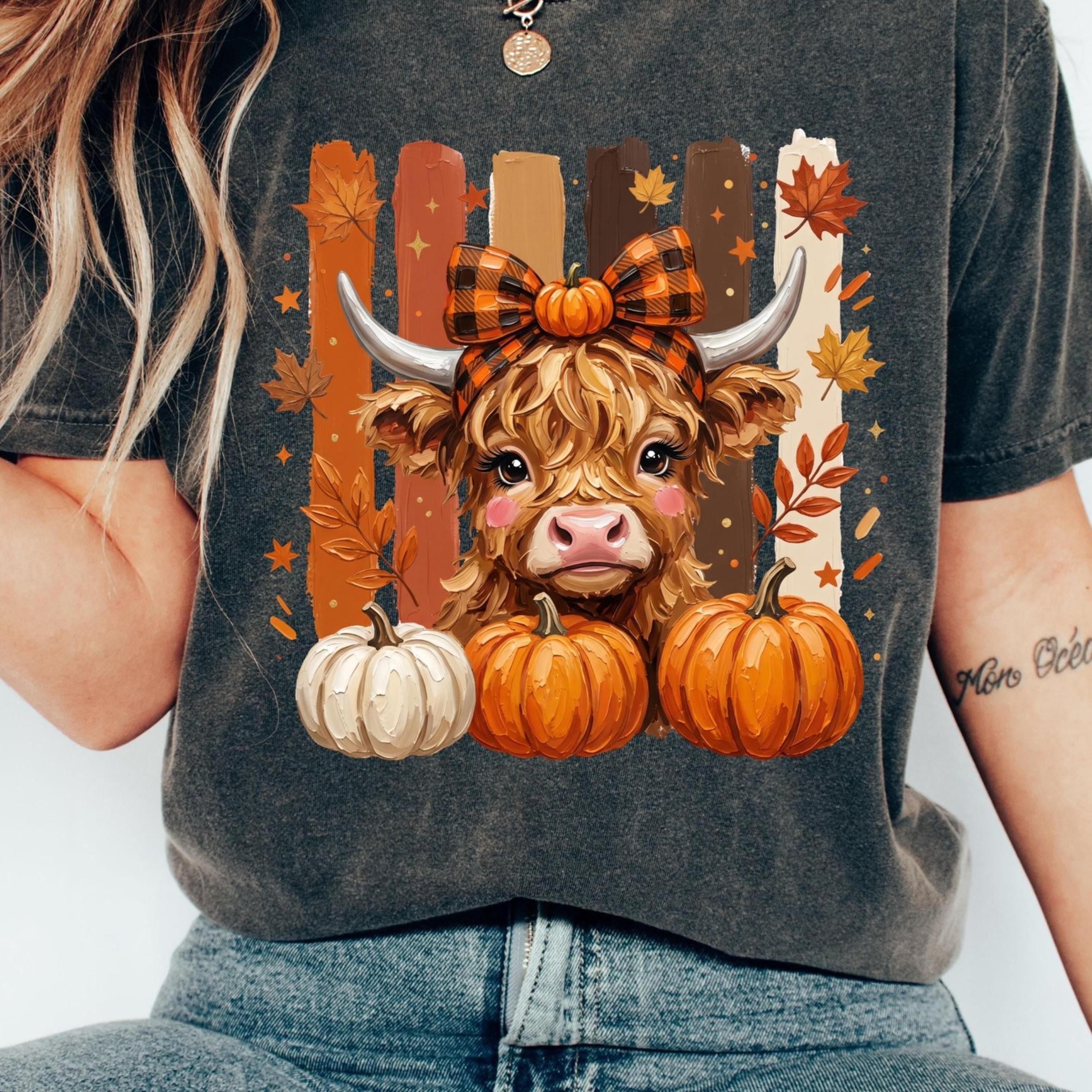 thanksgiving cow t-shirt, farm animal shirt, cozy season shirt, pupmkin tee