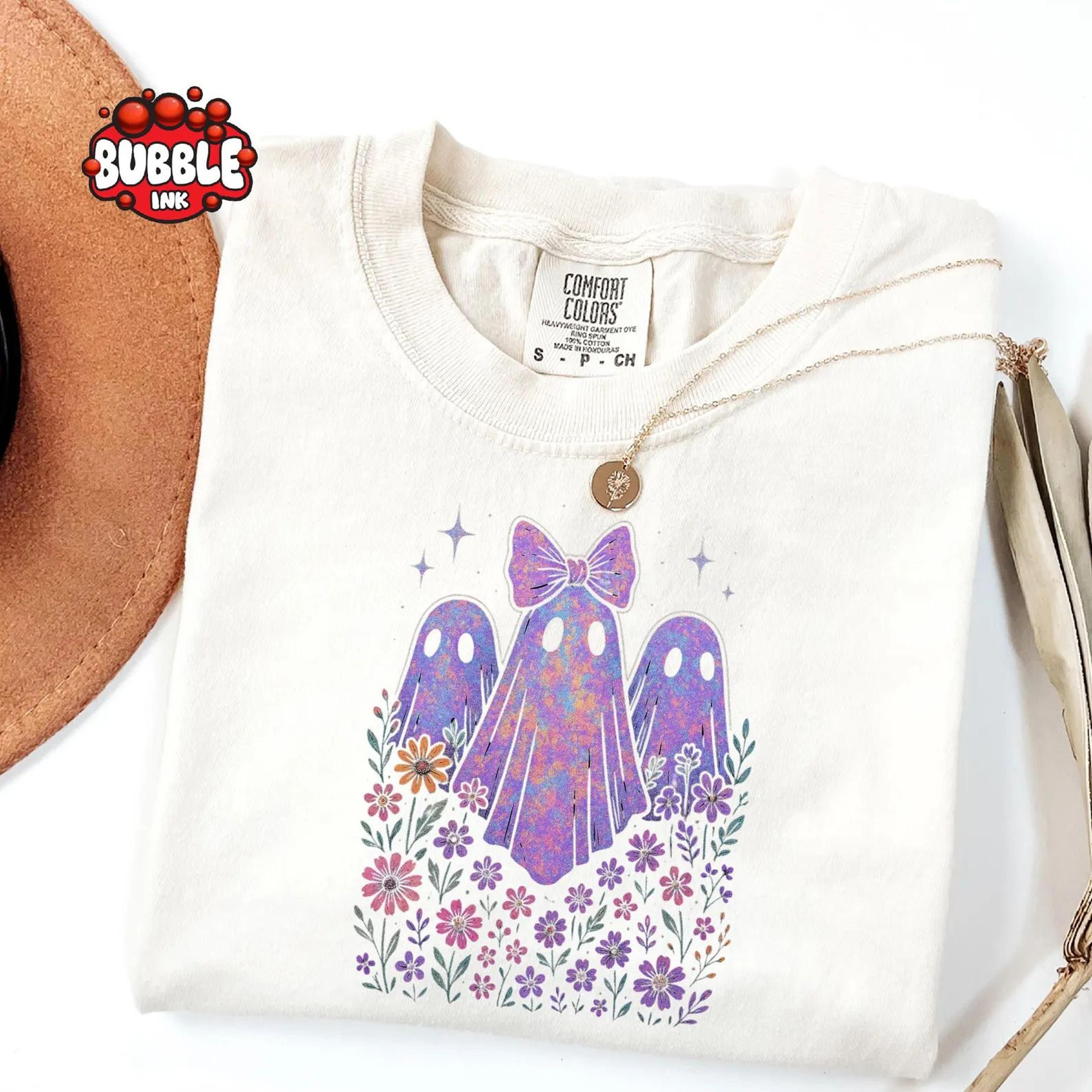 floral ghost shirt cute retro halloween ghost graphic tee