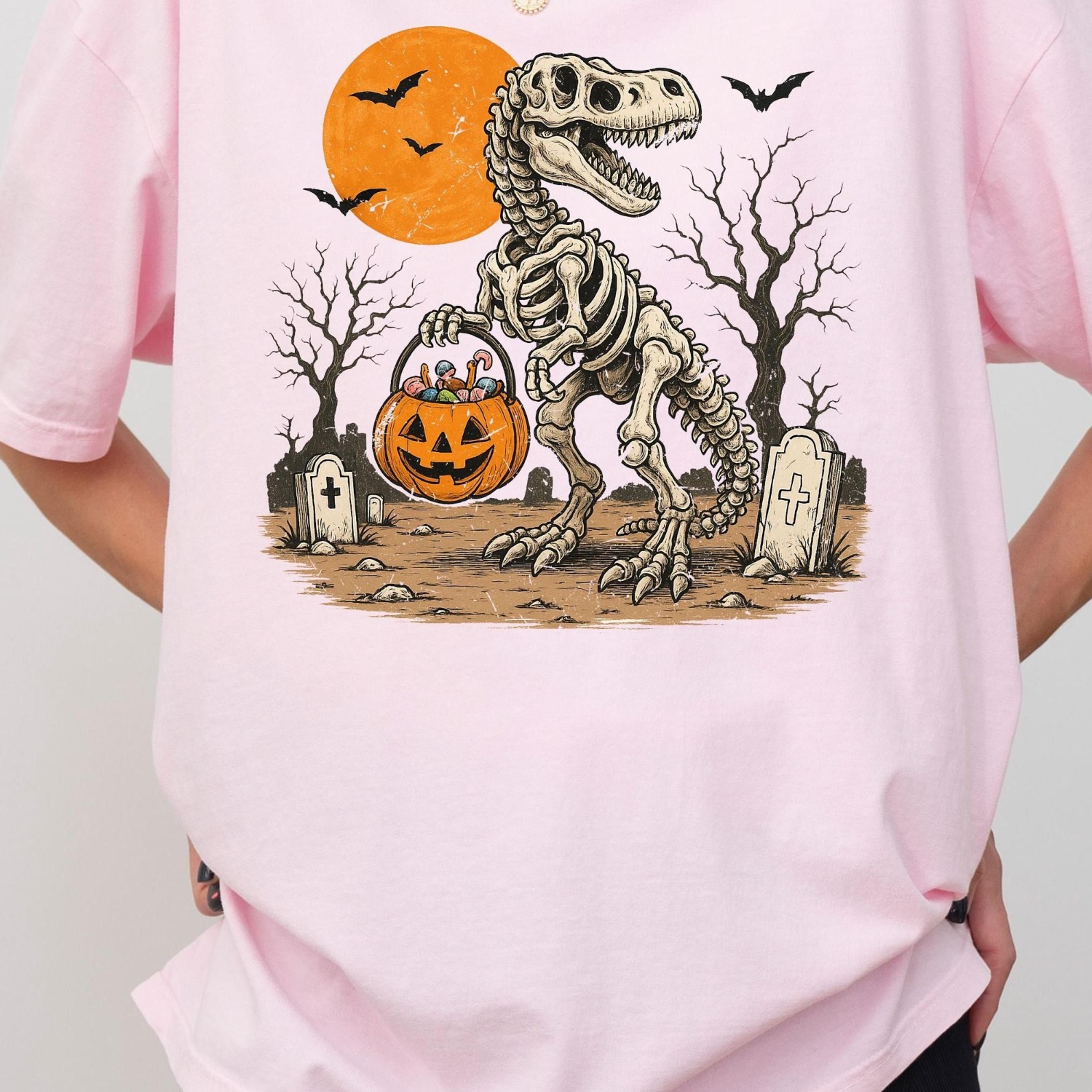 t-rex halloween t-shirt, skeleton dinosaur shirt, spooky t-rex shirt