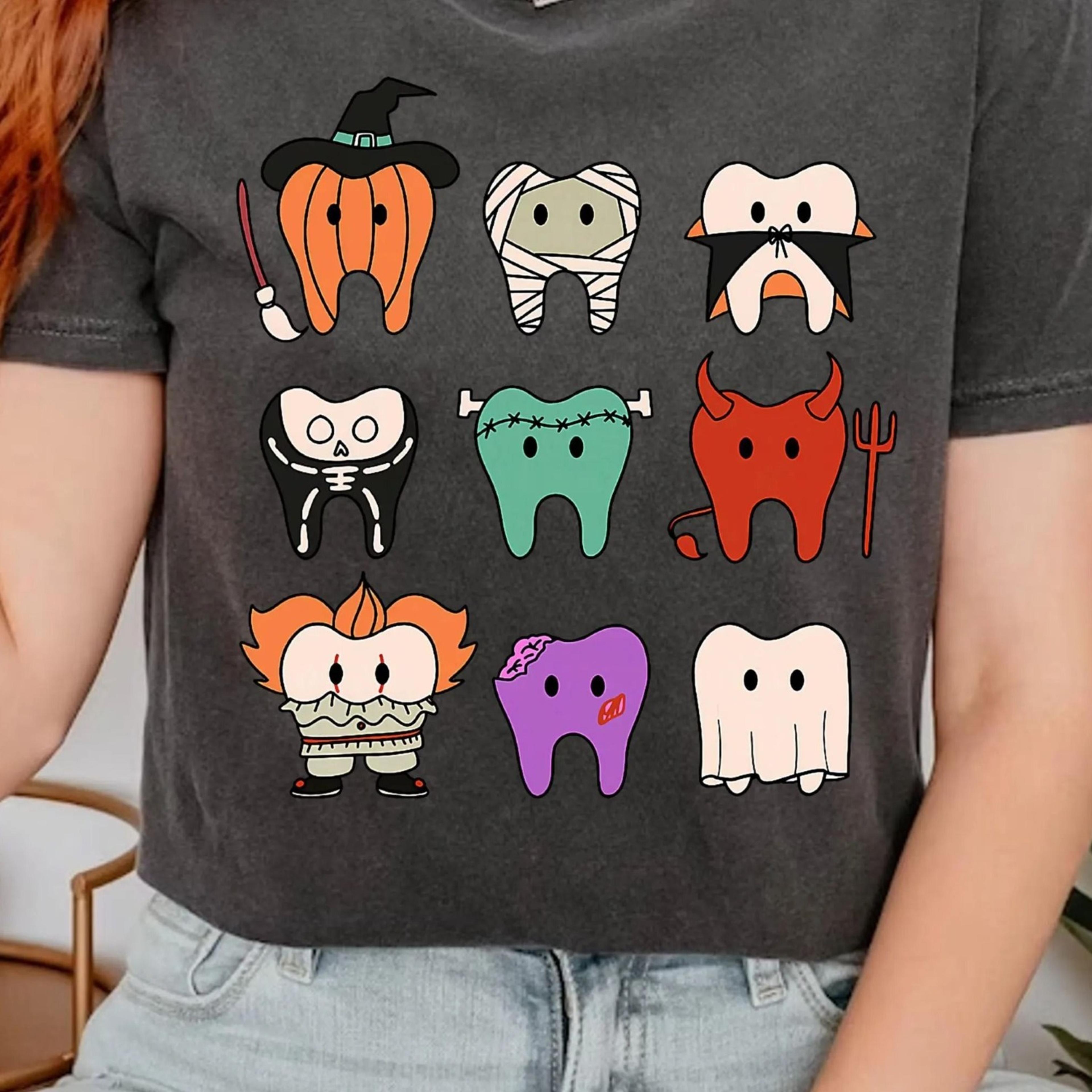 spooky teeth t-shirt, halloween dentist shirt, pumpkin tooth shirt, witches teeth shirt, dental halloween gift