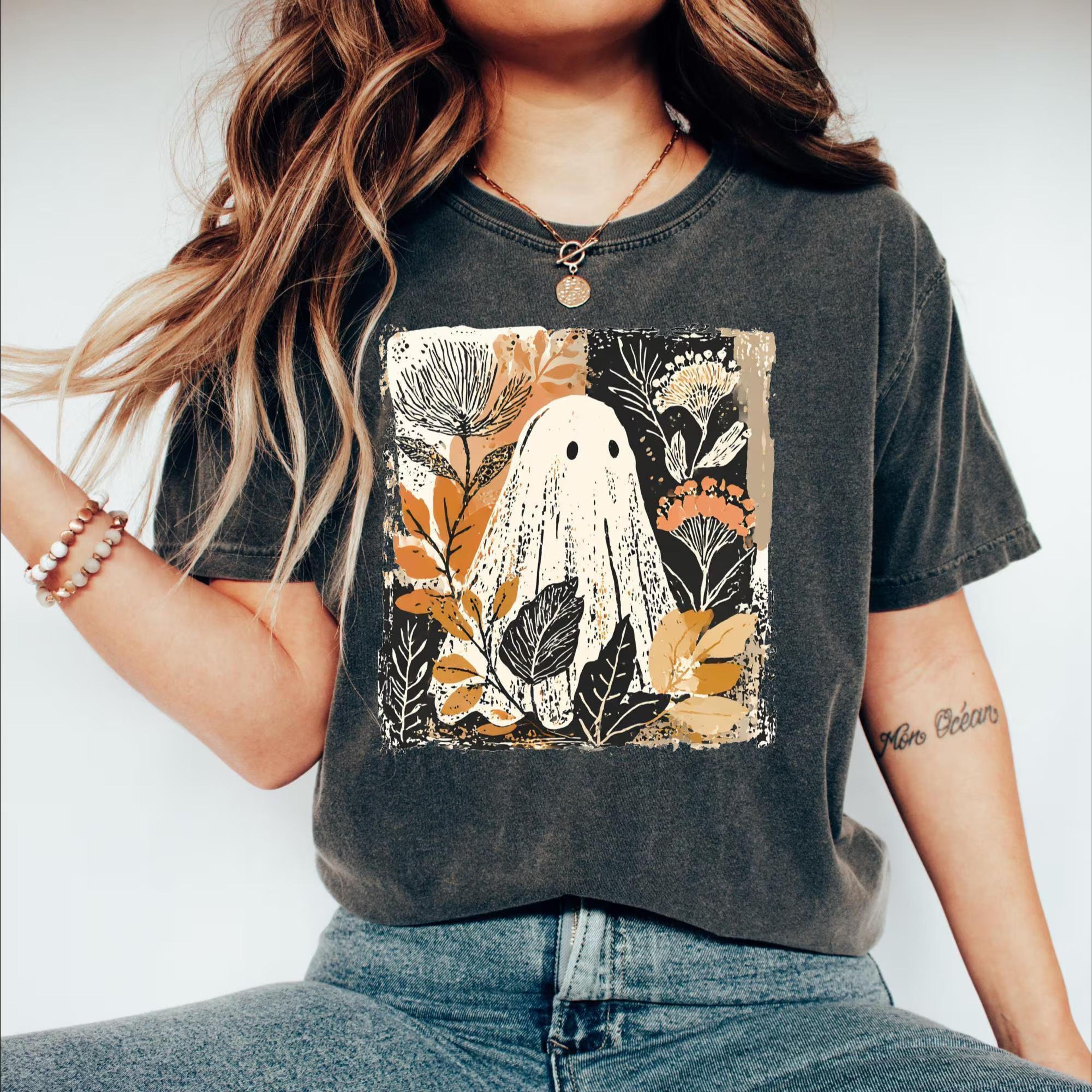 retro floral ghost shirt cute spooky season graphic tee