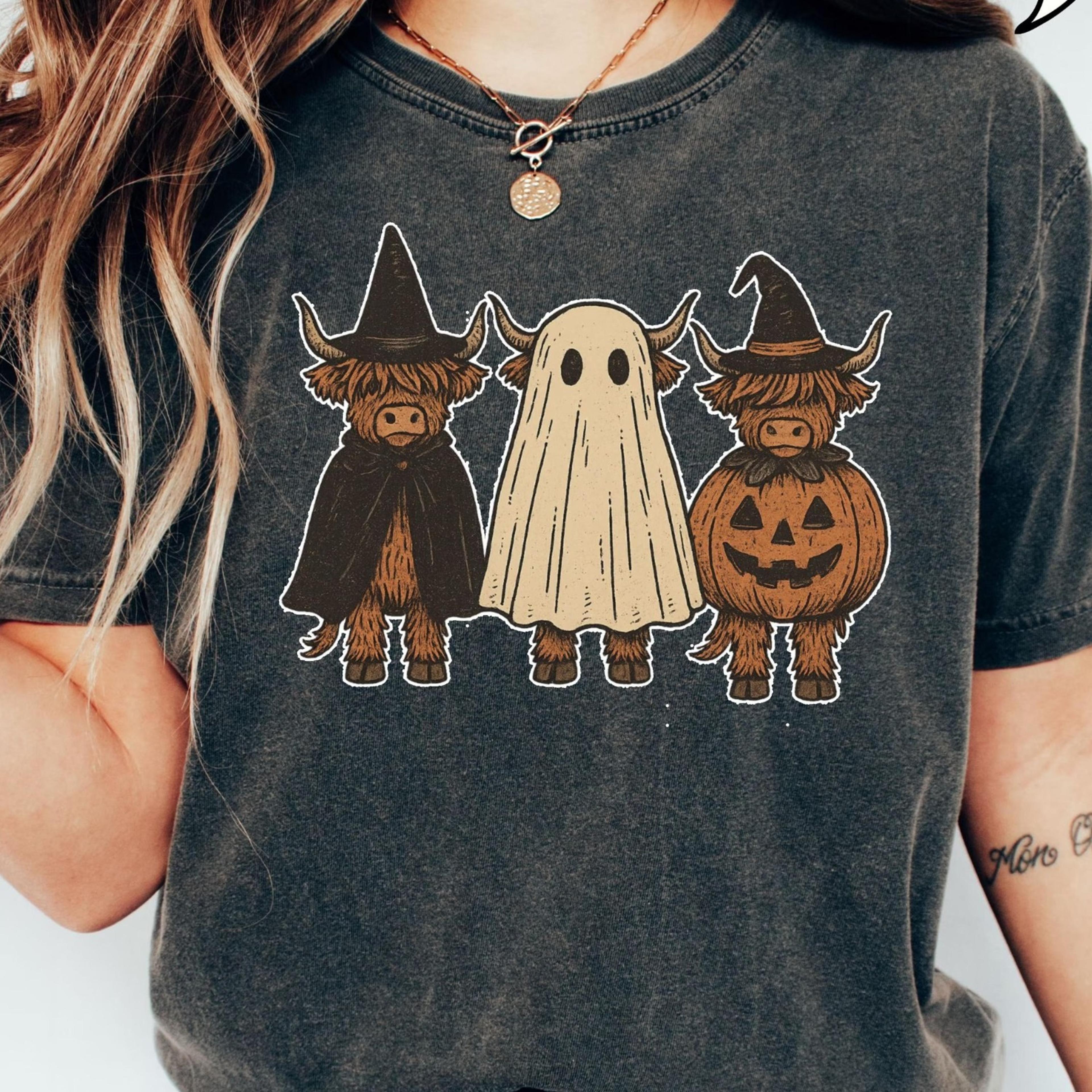 halloween cow t-shirt, pumpkin cow shirt, ghost cow shirt, halloween party tee, cow halloween shirt, halloween shirt