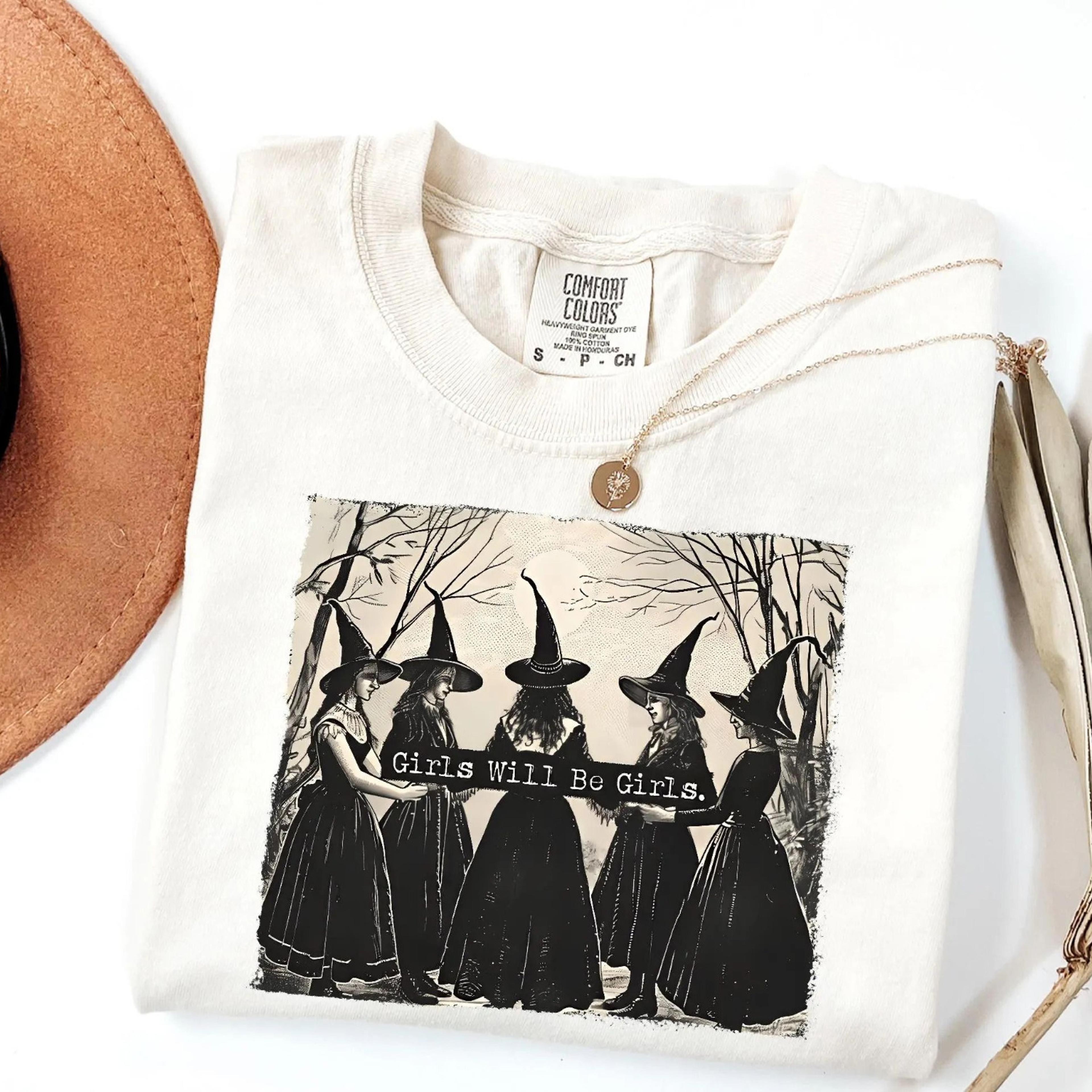 girls will be girls shirt, witch sisters gift, funny witch shirt, halloween feminist shirt, retro halloween witch shirt
