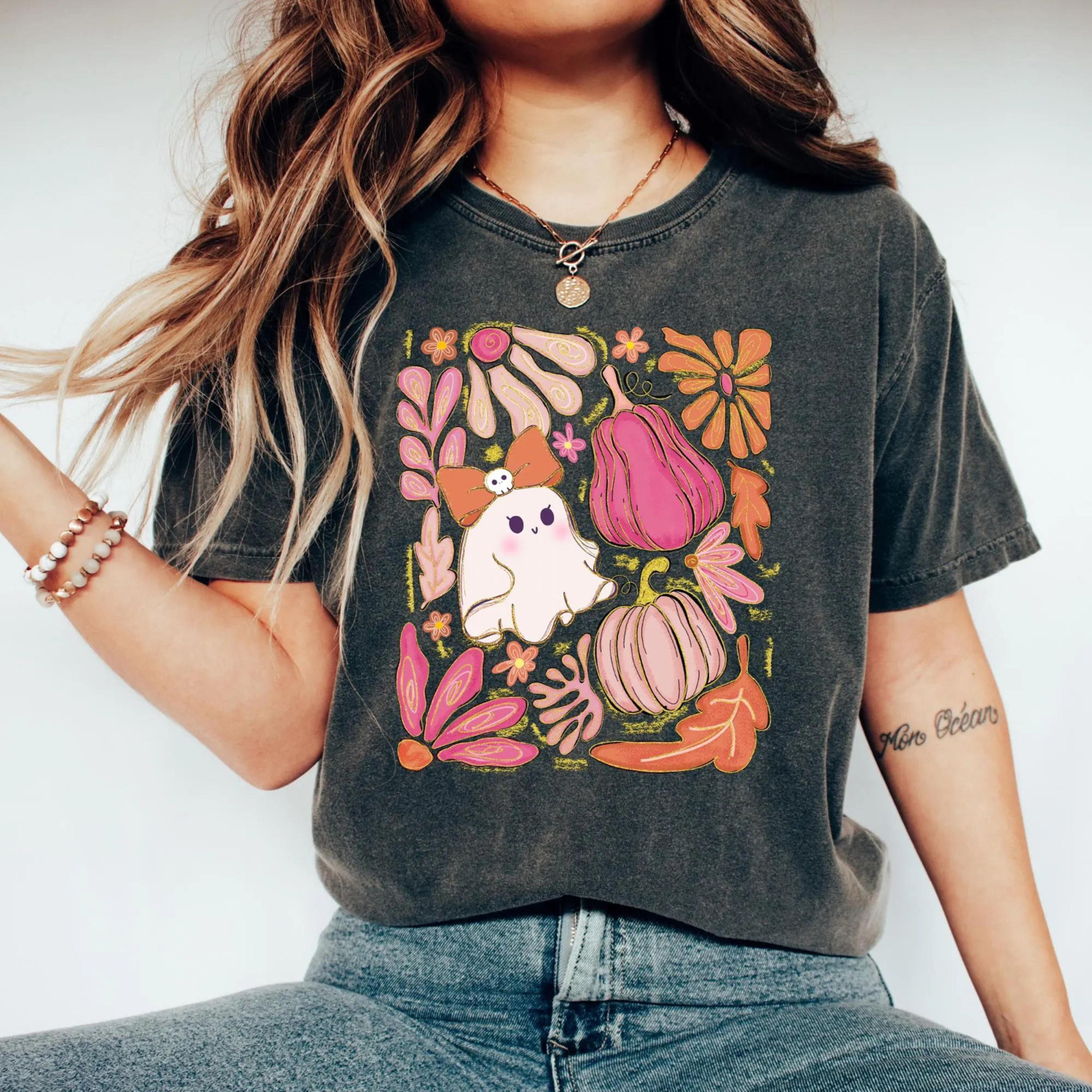 cute ghost pumpkin shirt retro halloween graphic tee