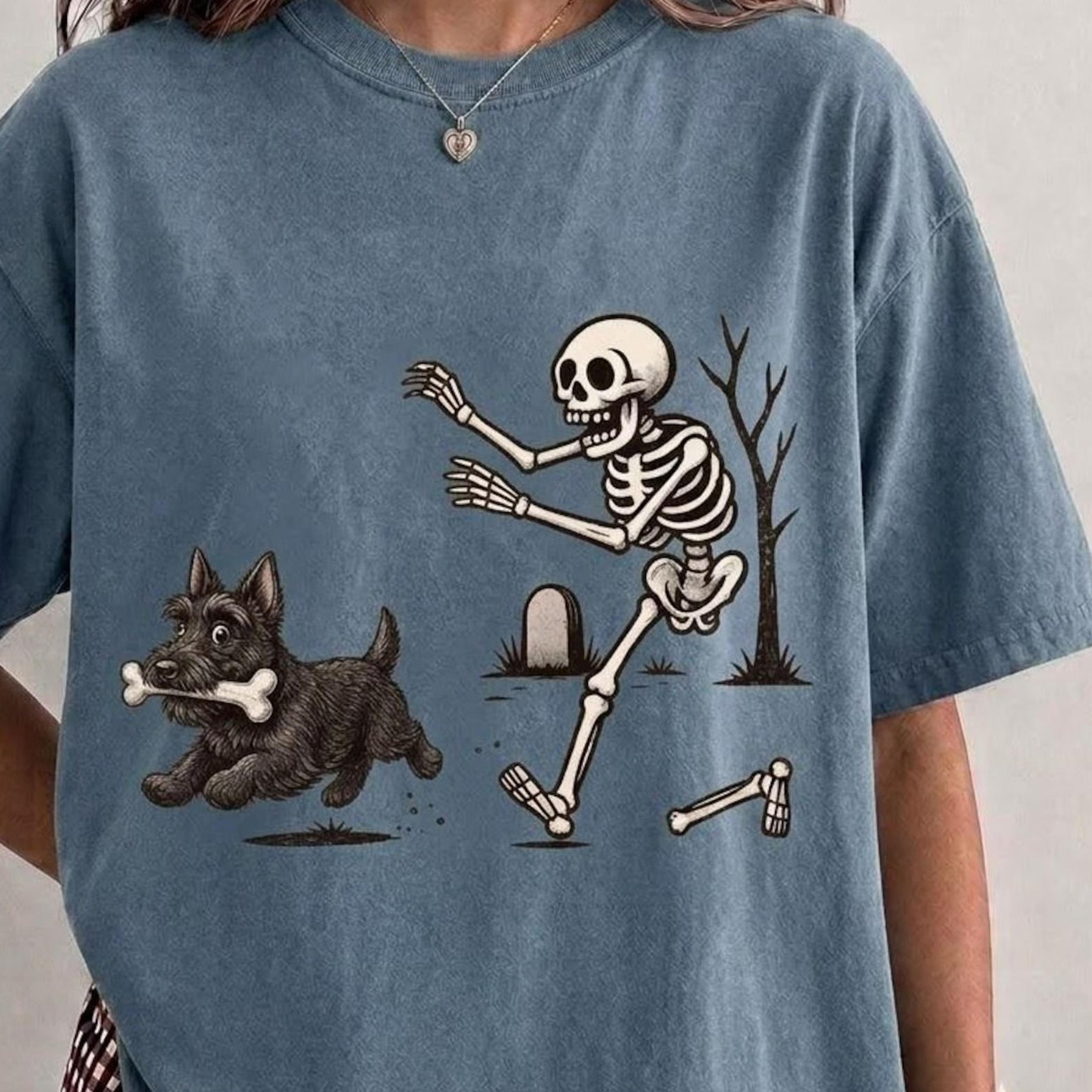 funny halloween scottish terrier shirt, funny dog shirt, scottish terrier lover shirt, funny skeleton tee, spooky season
