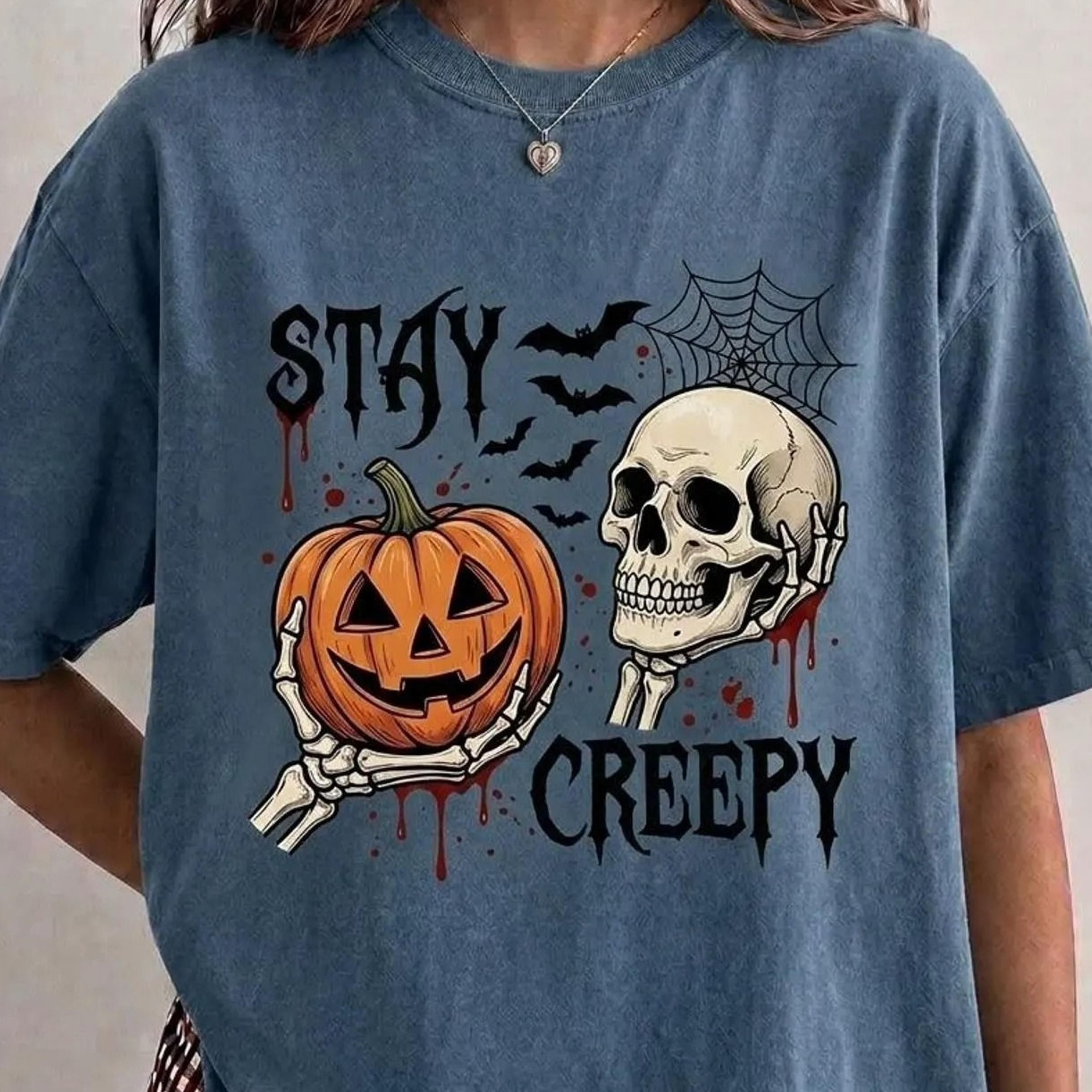 stay creepy halloween shirt, skull & pumpkin heart, cute skeleton hands tee, funny halloween outfit, skull tee, spooky s