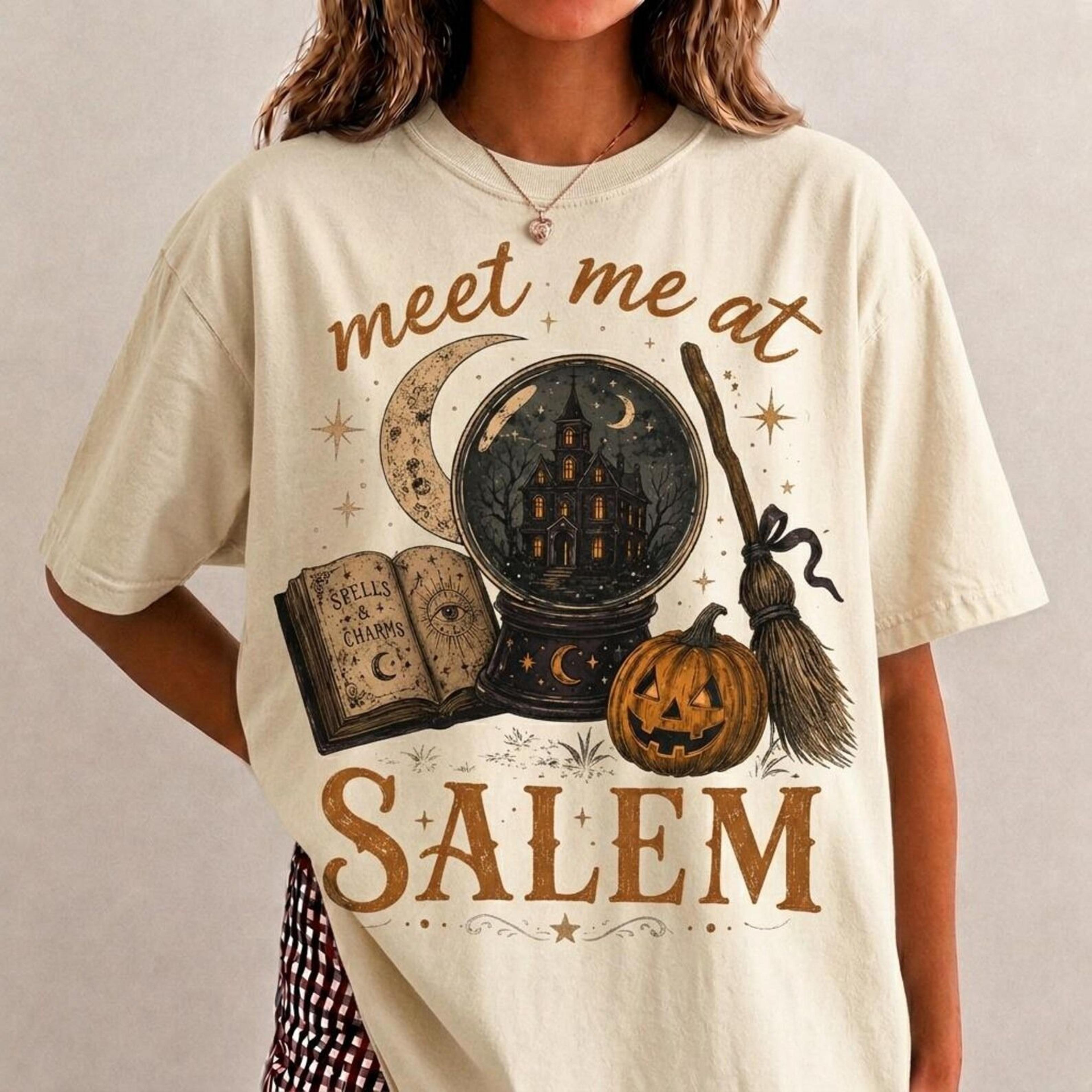 meet me at salem shirt, witchy halloween t-shirt, crystal ball witch tee, spooky salem shirt, halloween witch lover gift