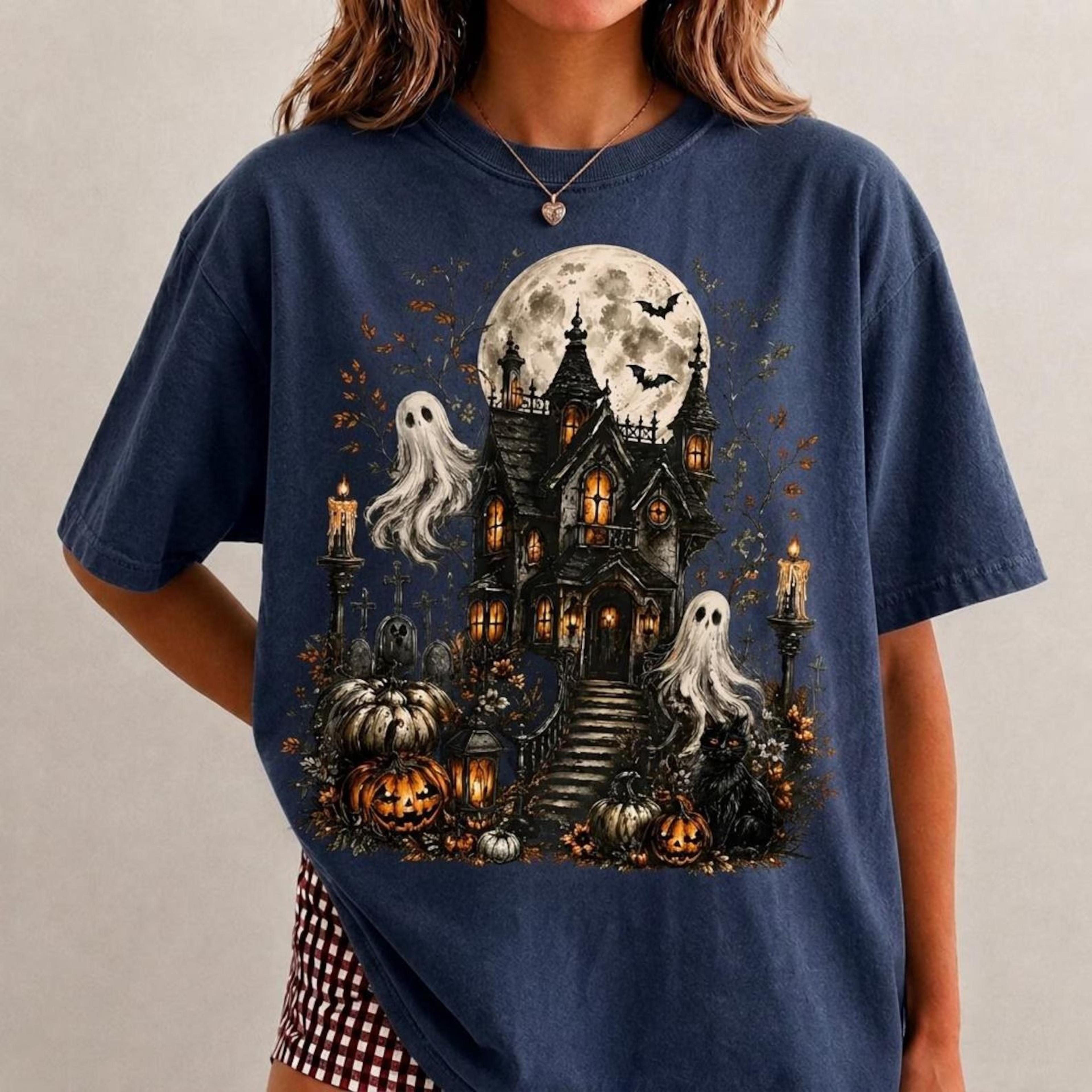 gothic halloween shirt, haunted house tee, vintage ghost apparel, spooky shirt, whimsigoth fall clothing