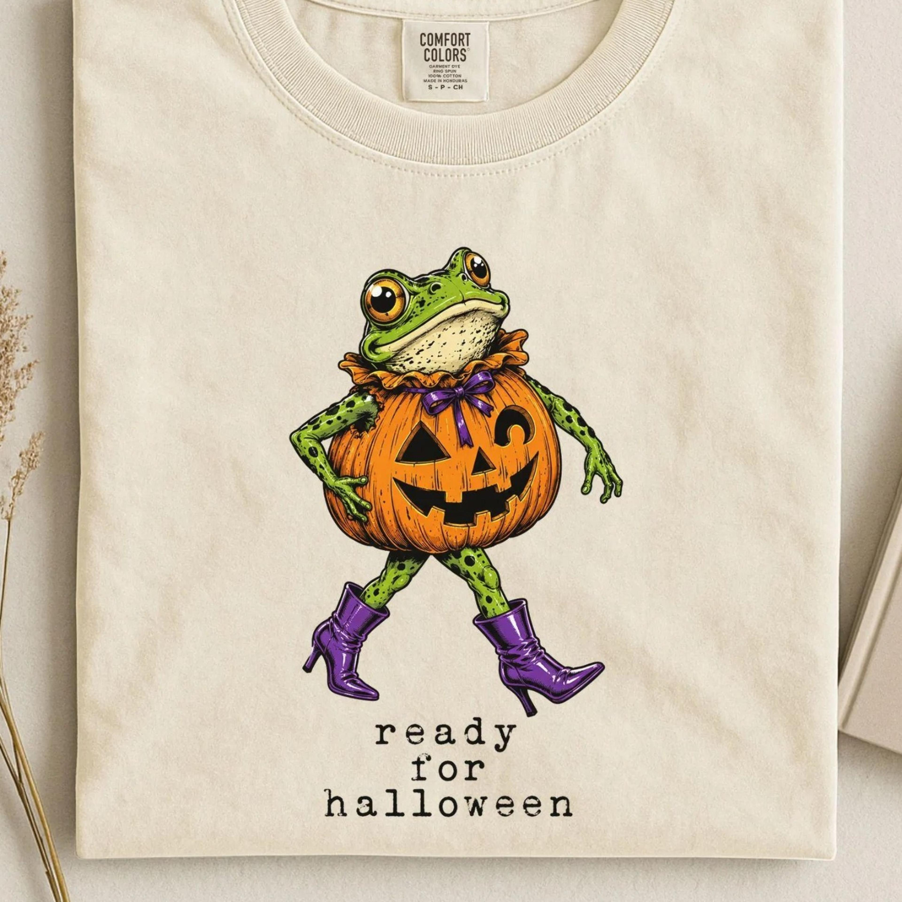 shirt, funny frog halloween tee, frog lover gift, spooky season shirt, pumpkin frog comfort colors tee