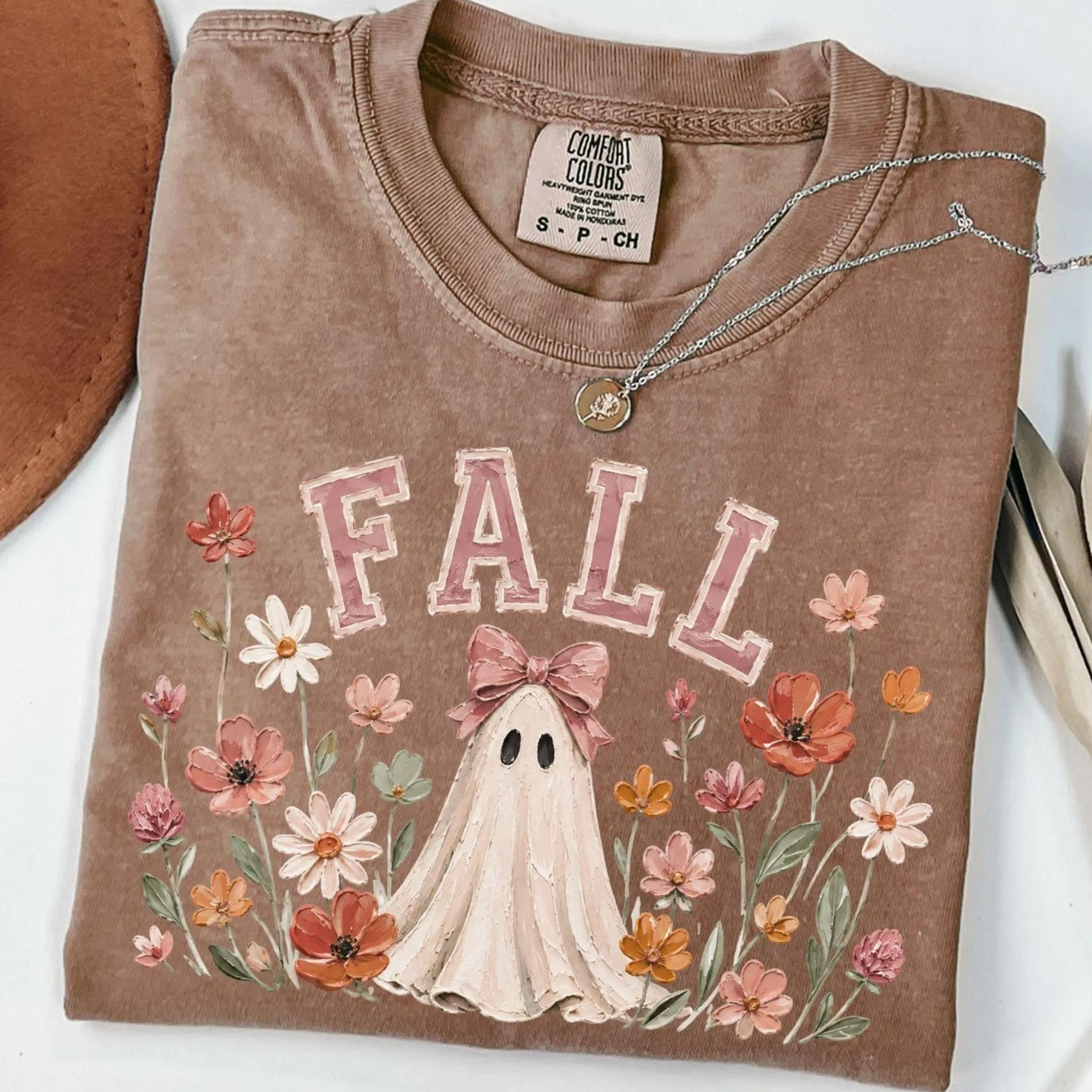 ghost fall shirt, floral ghost tee, boho autumn shirt, cottagecore fall top, cozy season