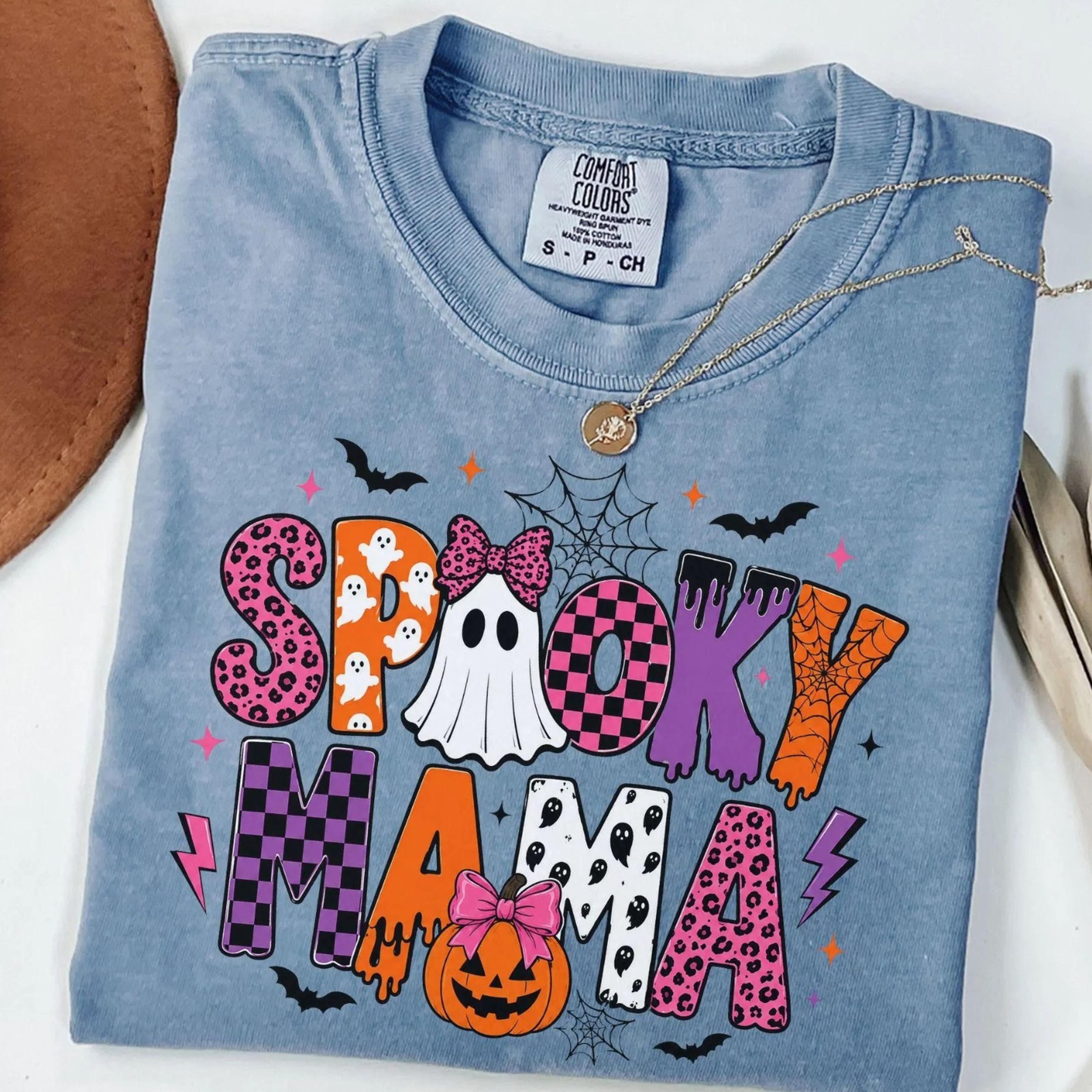 spooky mama shirt, halloween mama tee, pink halloween mom shirt, cute ghost mama shirt, girly fall mama