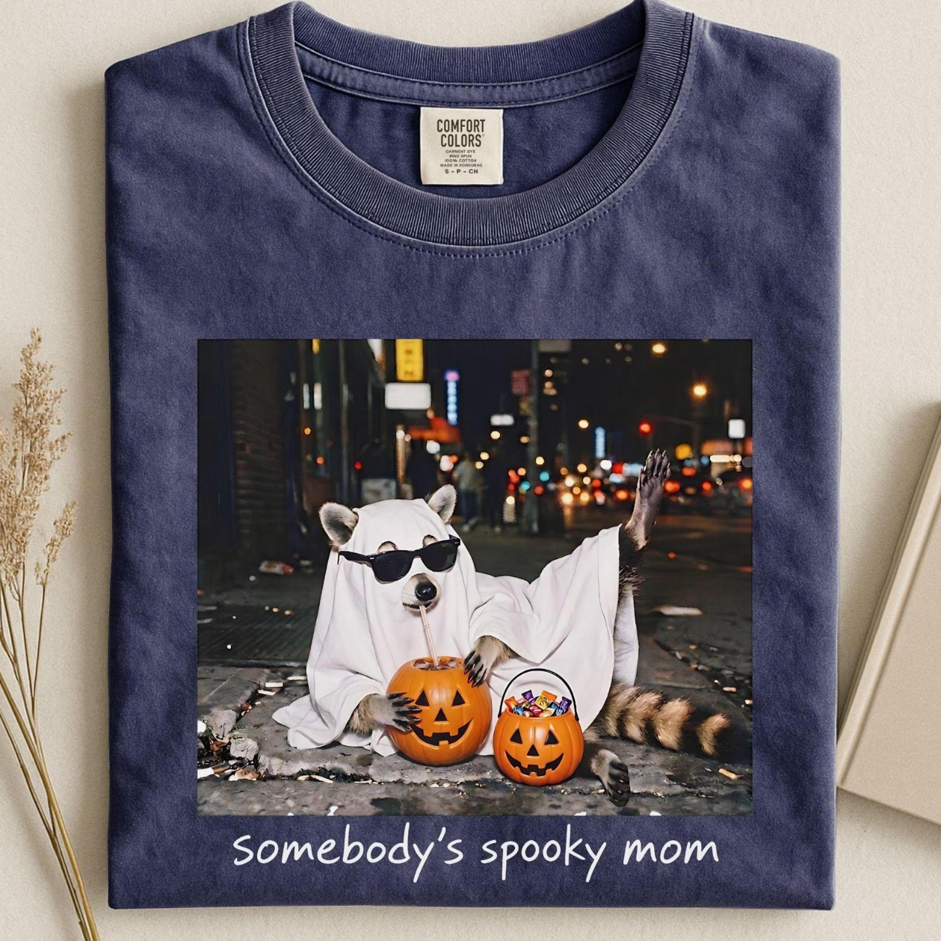 somebody's spooky mom shirt, halloween mama tee, ghost raccoon shirt, funny raccoon mom gift, cute fall