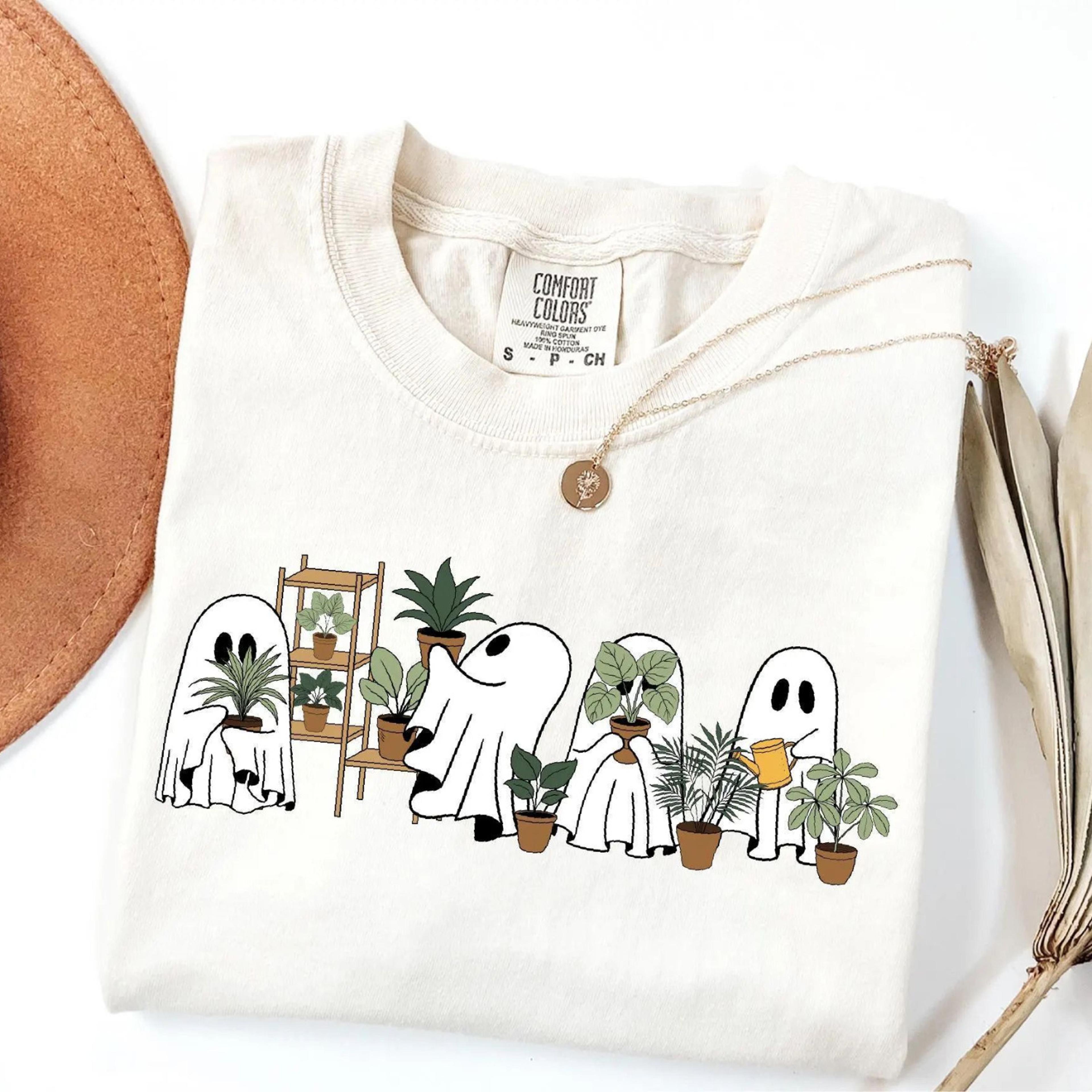 cute plant ghost shirt halloween plant lady floral ghost graphic tee