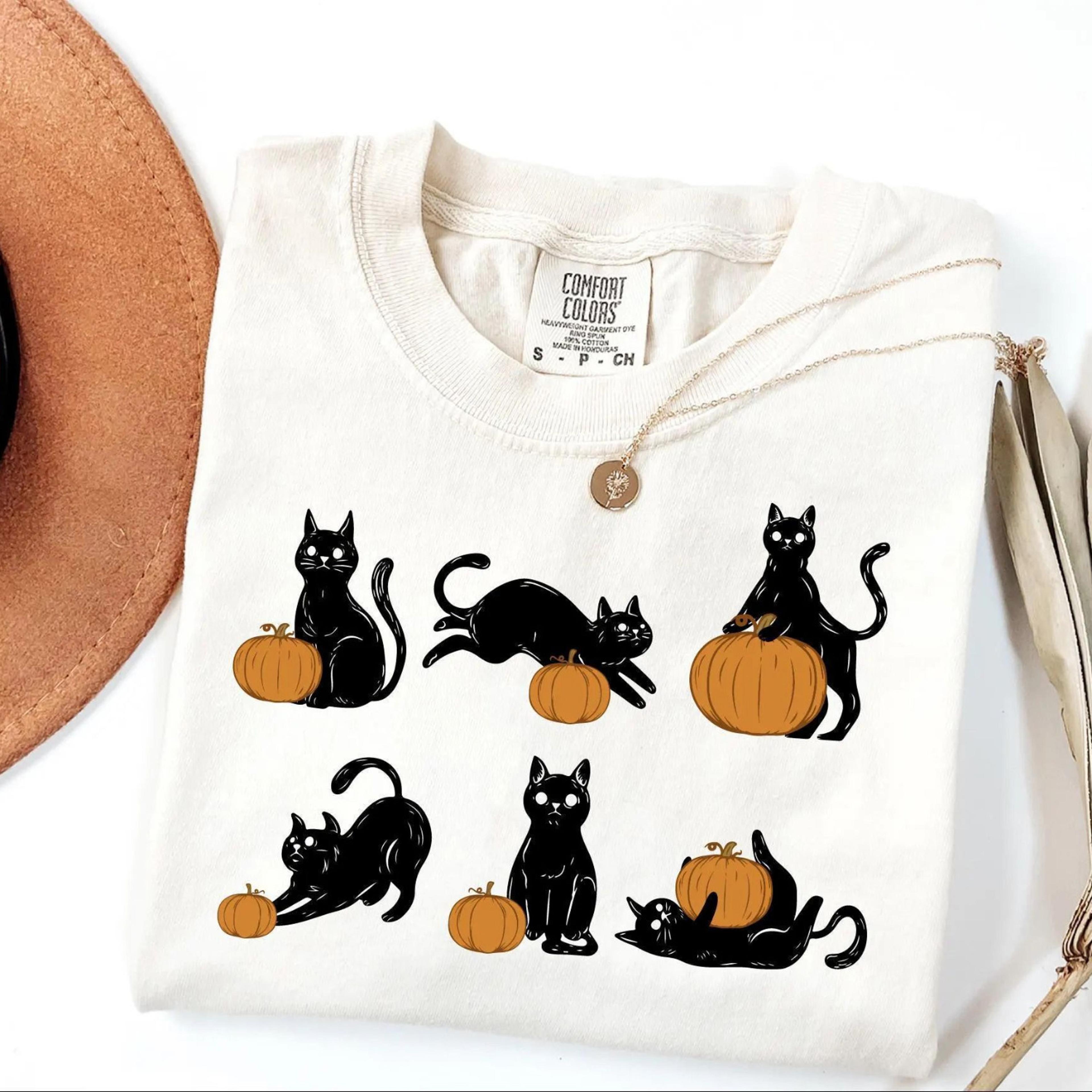 black cats and pumpkin shirt cute halloween cat graphic tee