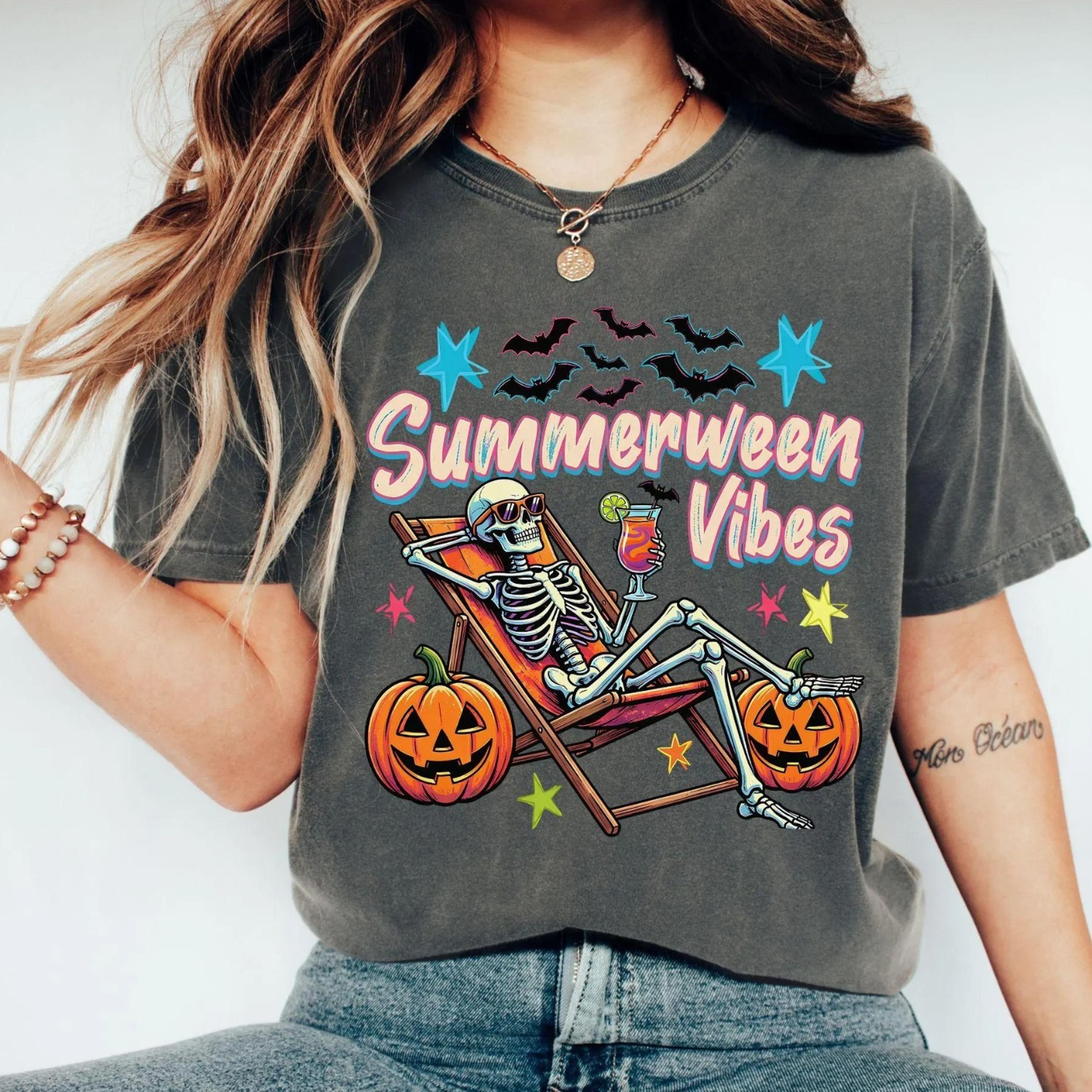 summerween shirt, spooky summer tee, halloween summer shirt, skeleton beach shirt, cute halloween tee, retro summerween