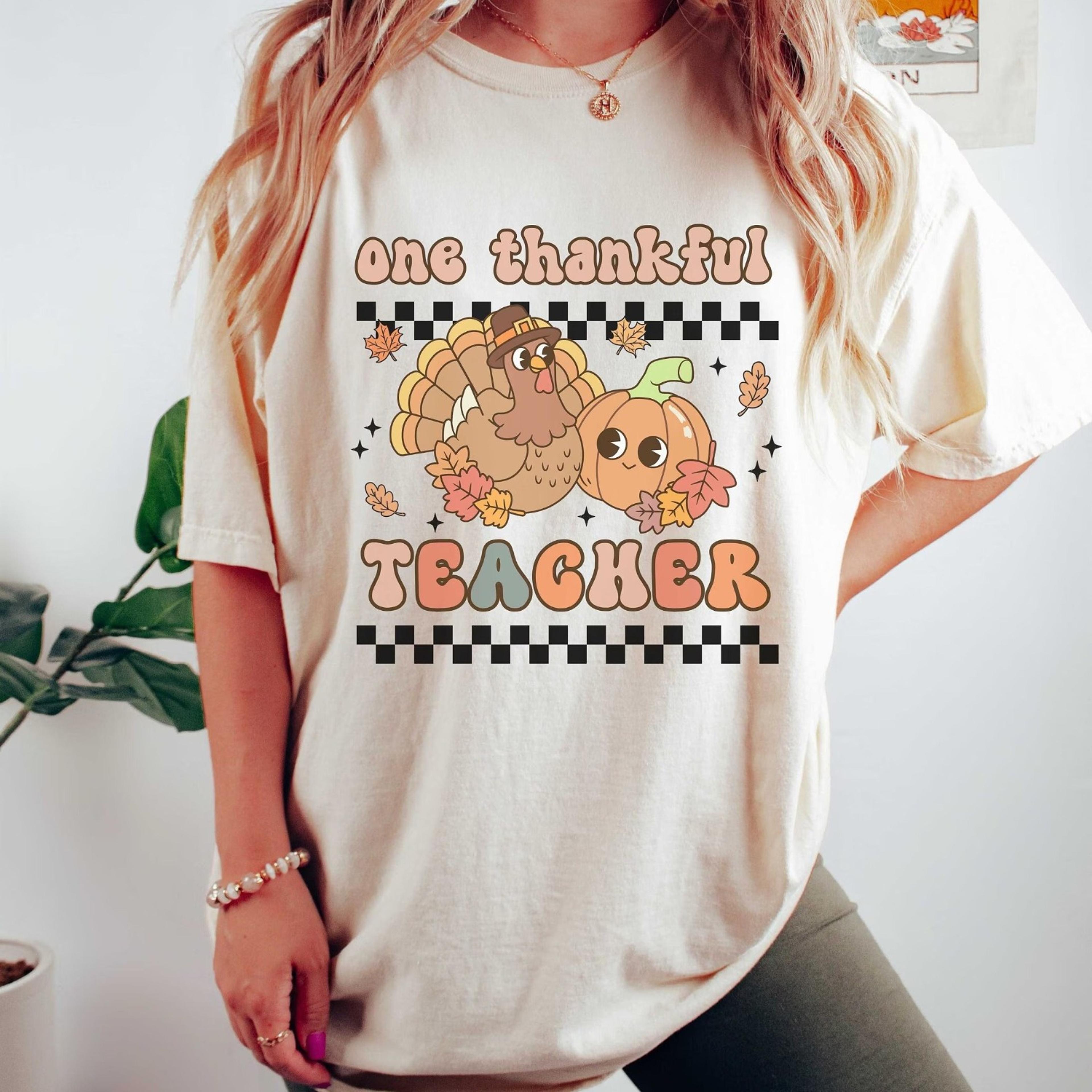 thankful teacher t-shirt, retro fall thanksgiving tee