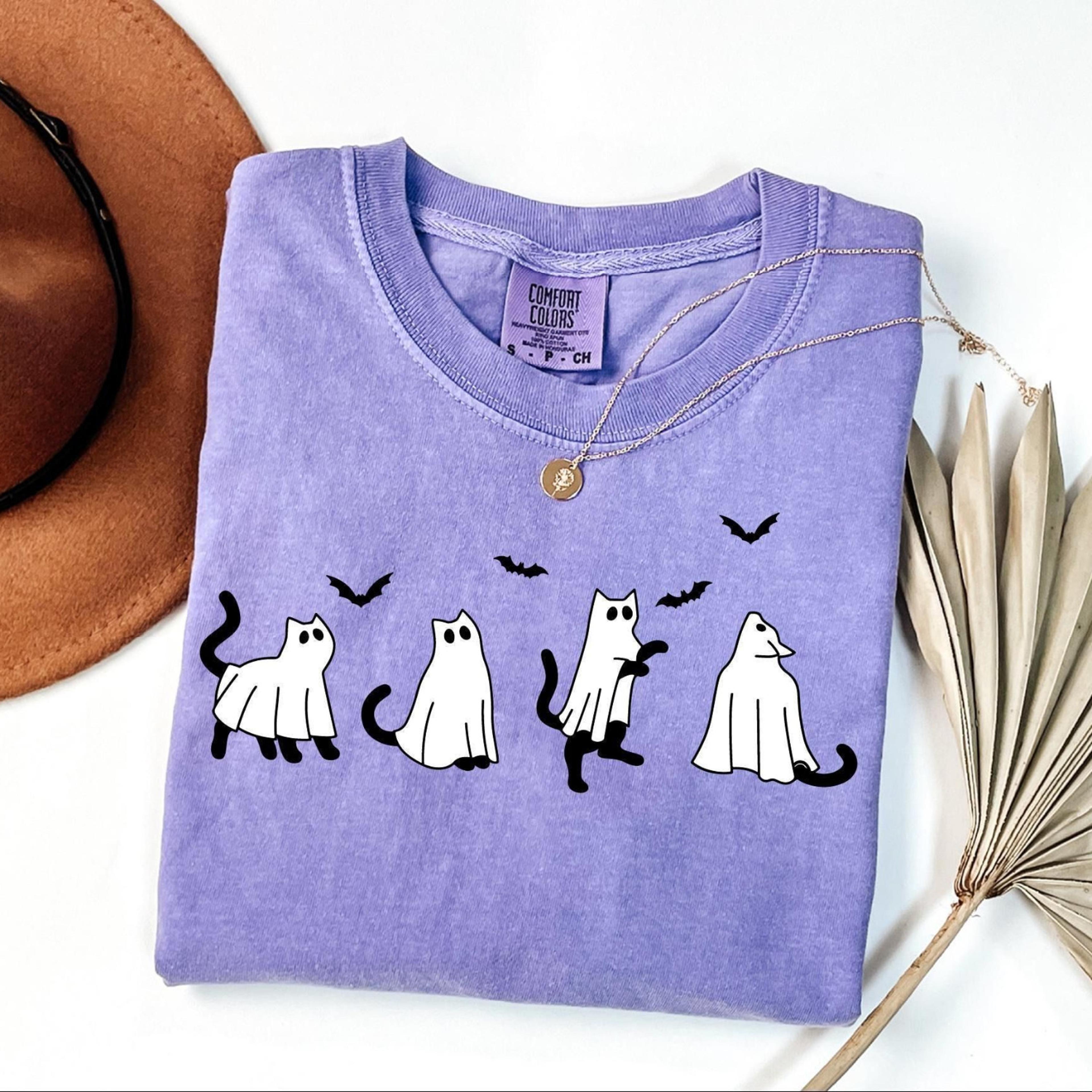 ghost cats halloween shirt, cat lovers halloween gift, womens cat shirt, spooky season