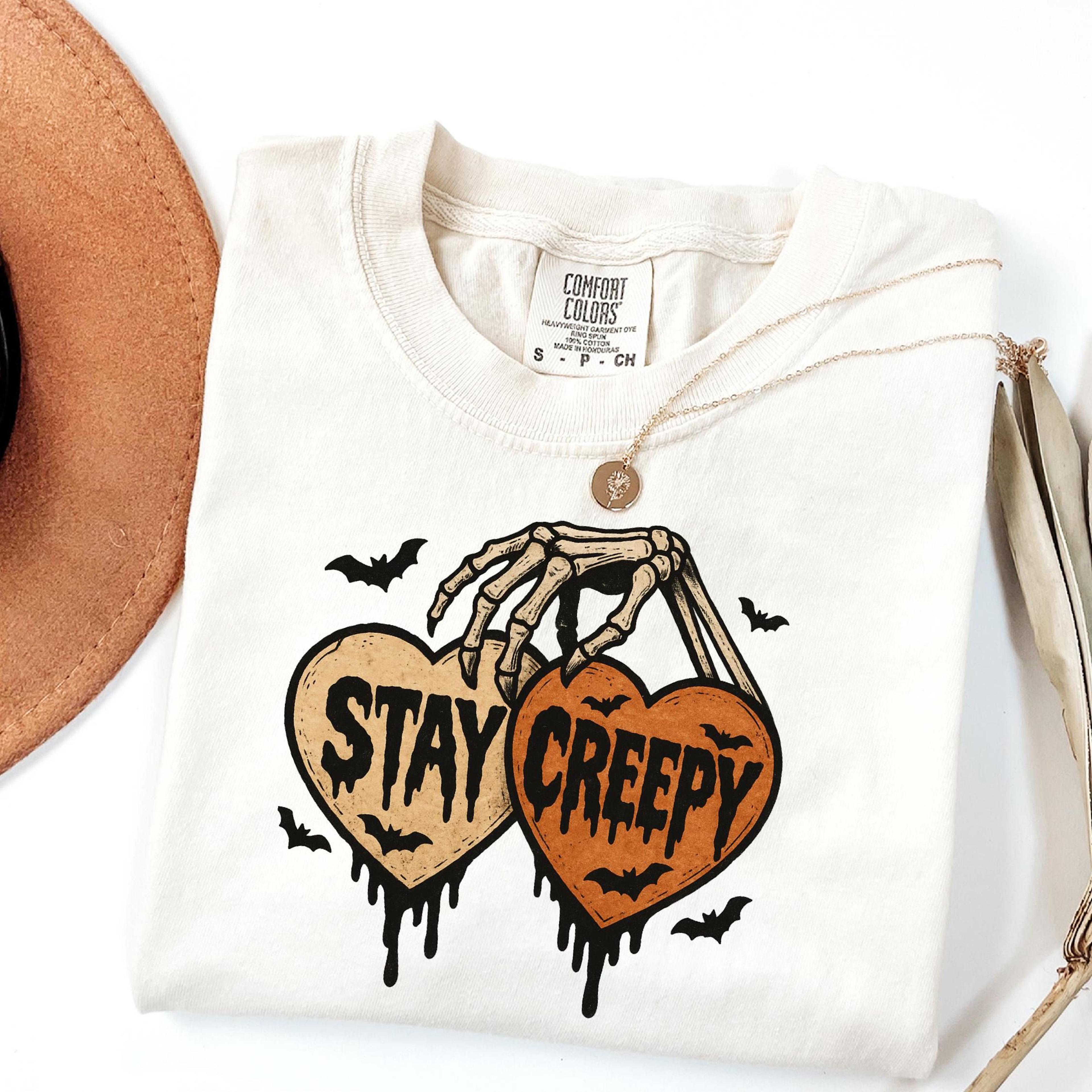 skeleton stay creepy shirt retro halloween skeleton hand graphic tee