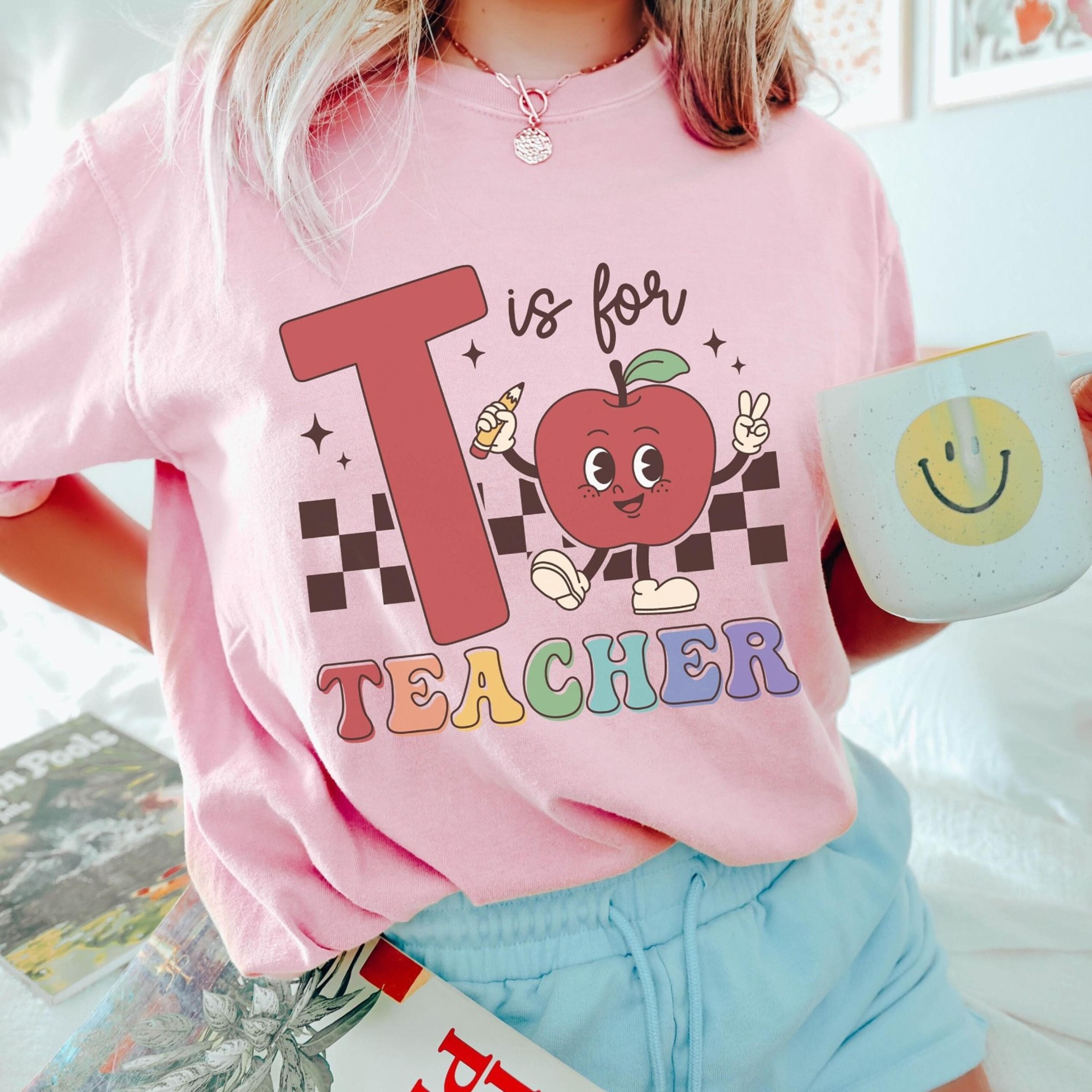 retro teacher shirt, alphabet apple, back to school tee