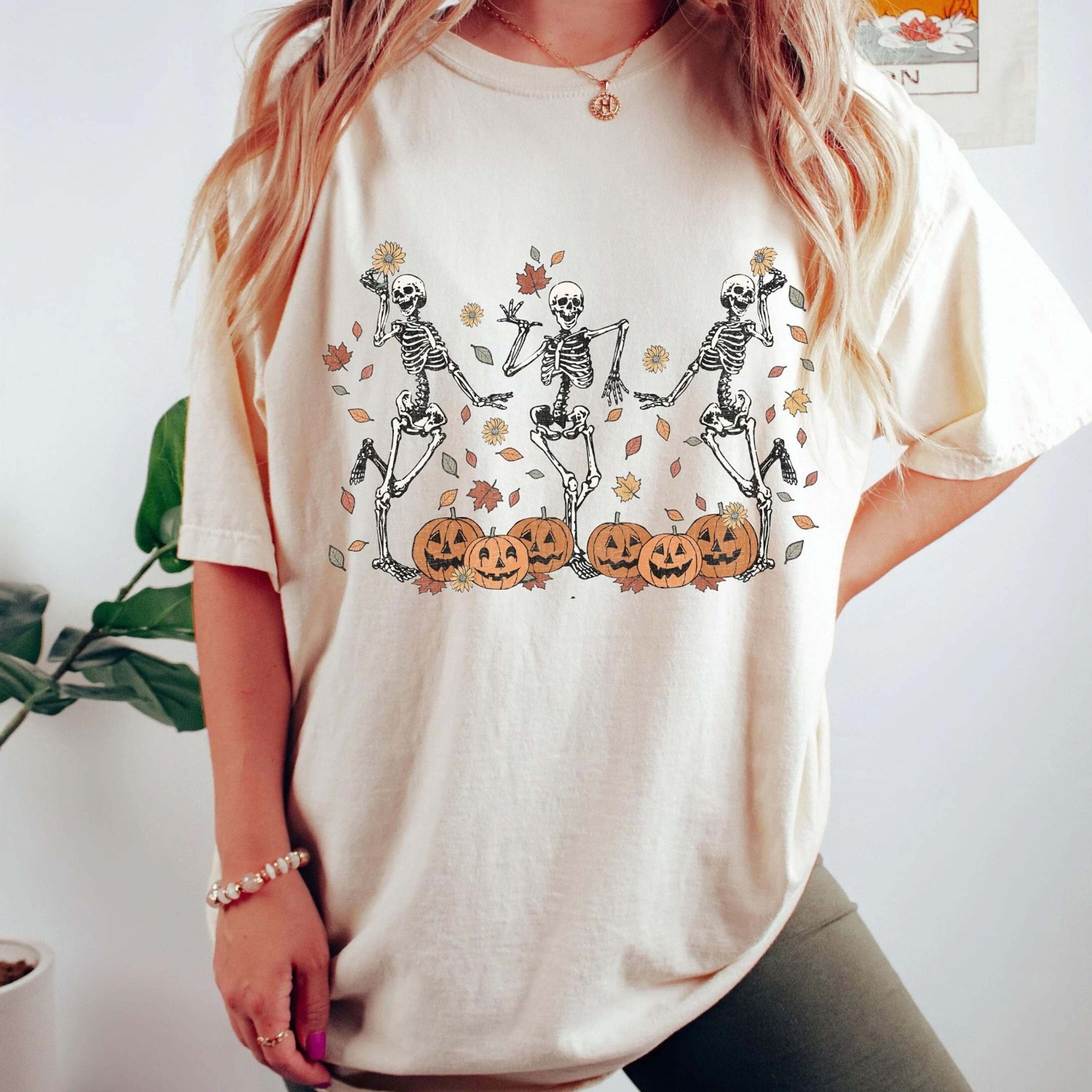 halloween skeleton shirt, dancing skeleton, fall leaves, funny halloween, creep it real shirt