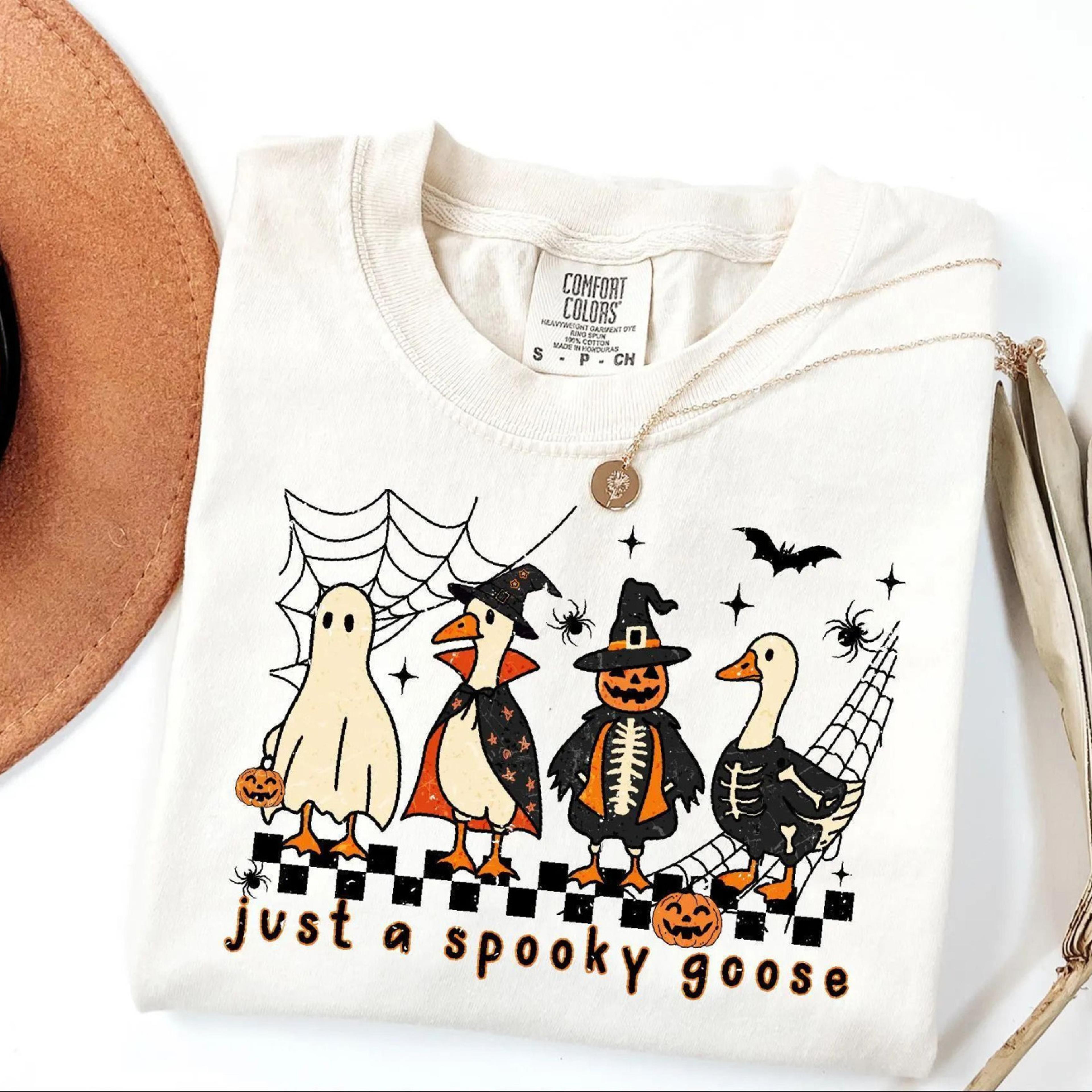 just a spooky goose halloween shirt, ghost goose shirt, funny halloween gift for womens