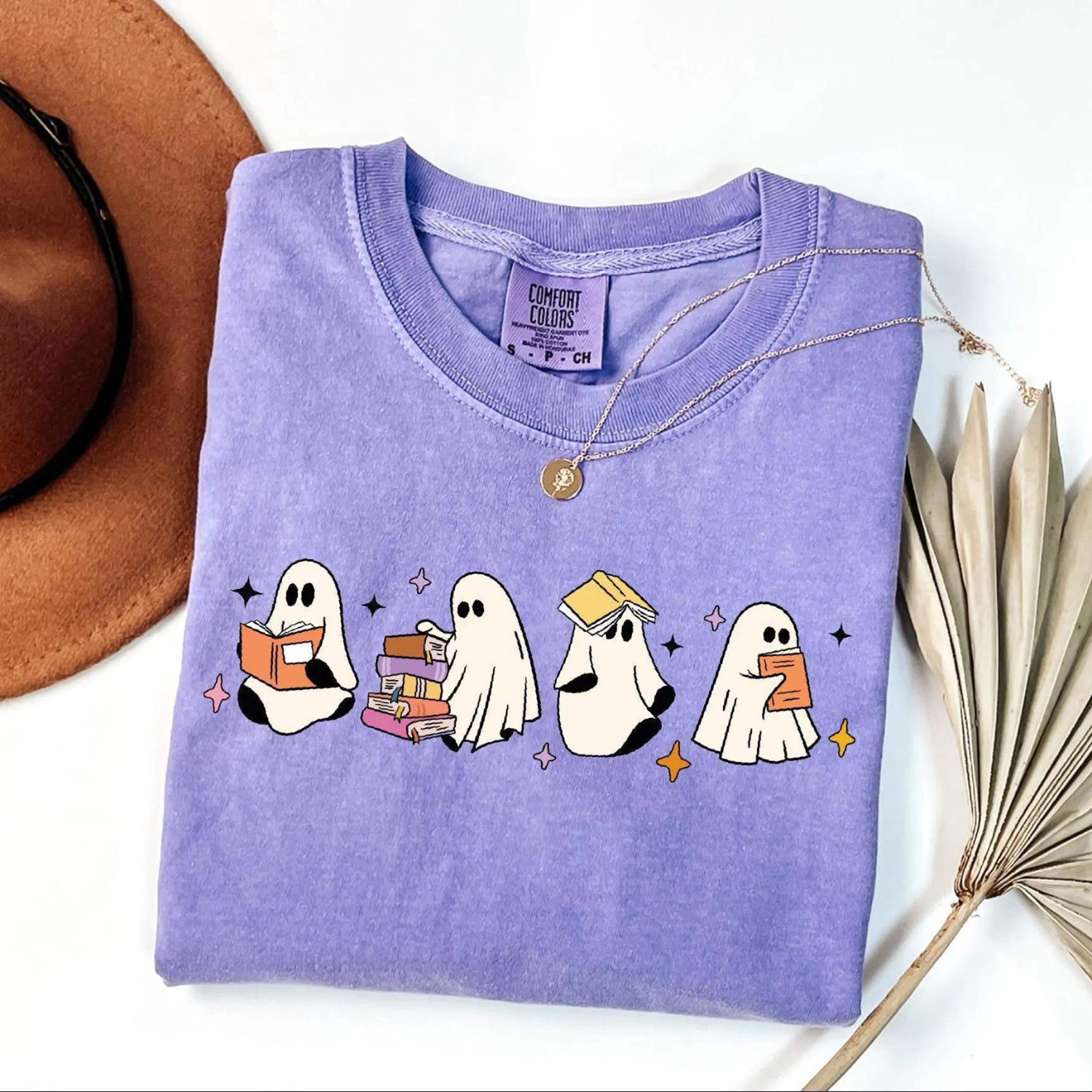 cute ghost reading shirt bookworm ghost halloween graphic tee
