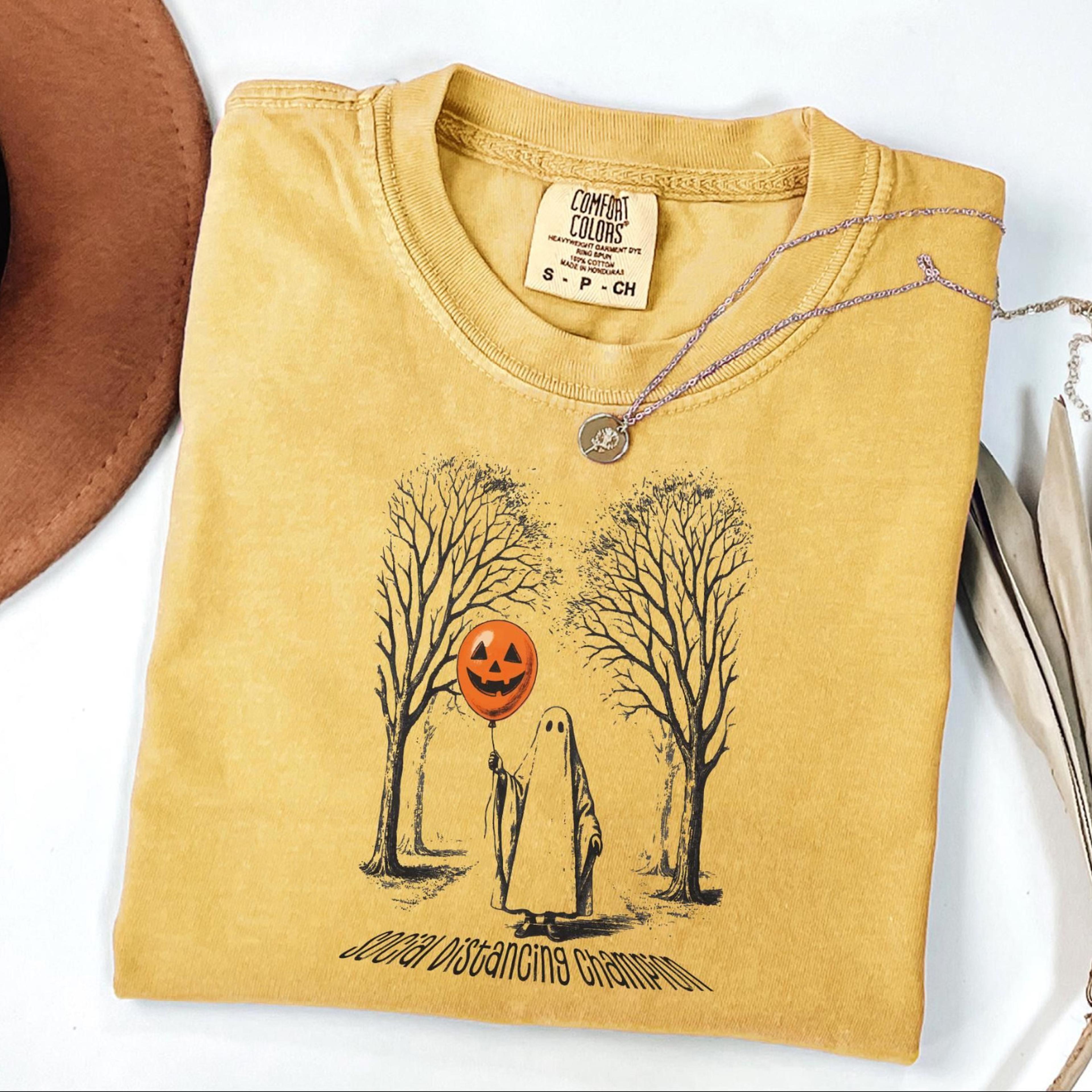 funny ghost halloween shirt social distancing champion introvert tee