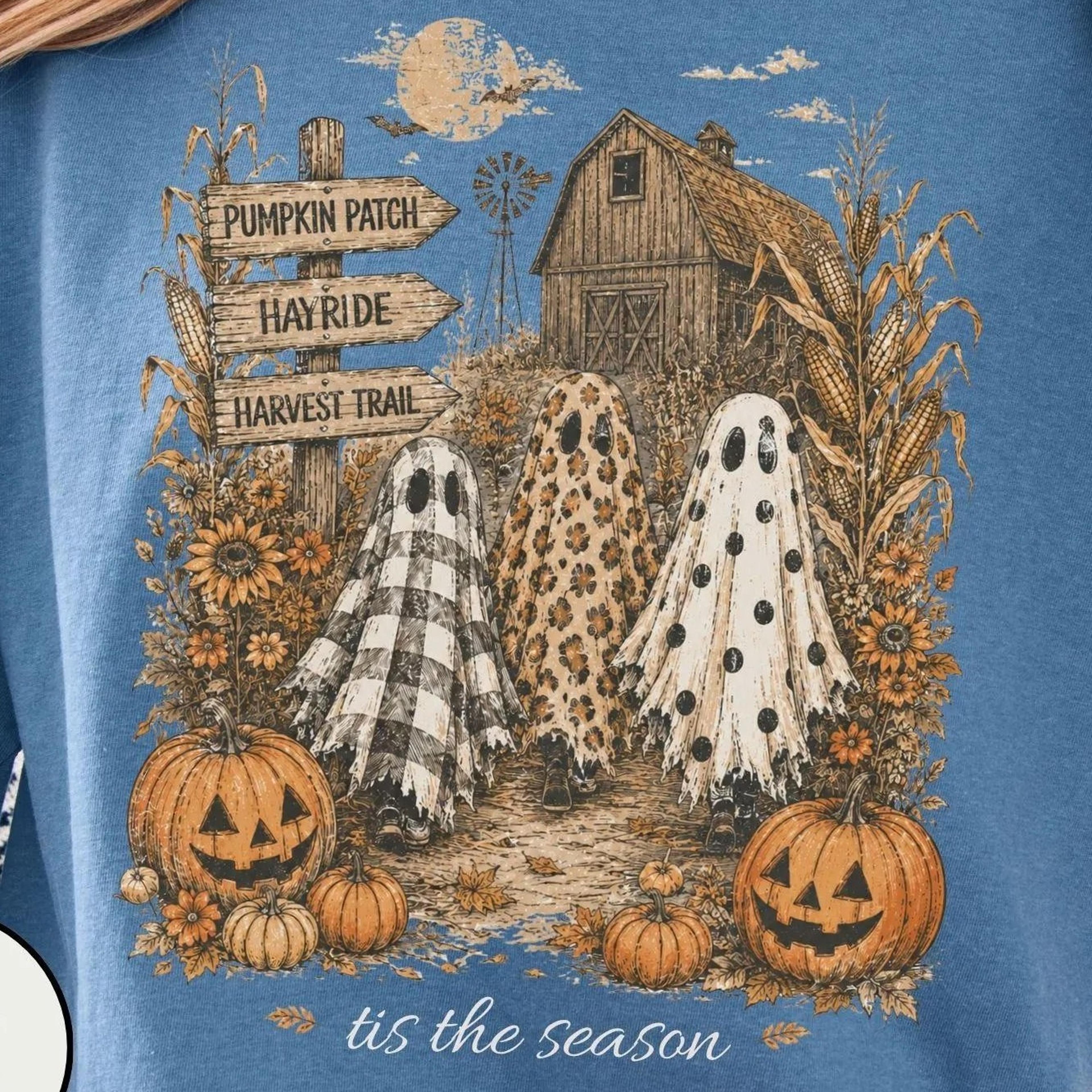 tis the season ghost shirt, checkered leopard polka dot halloween long sleeve