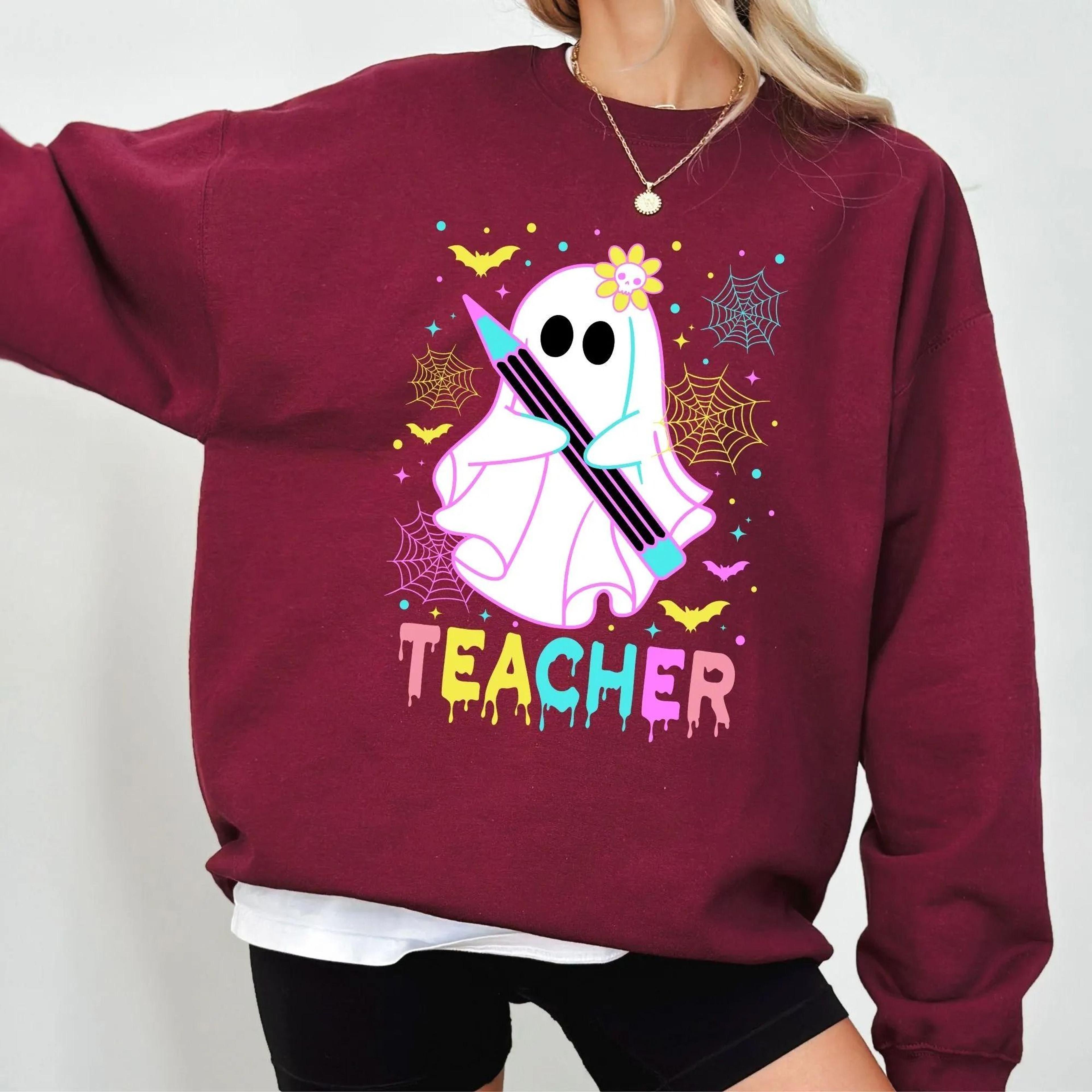 ghost teacher sweatshirt, pastel halloween top