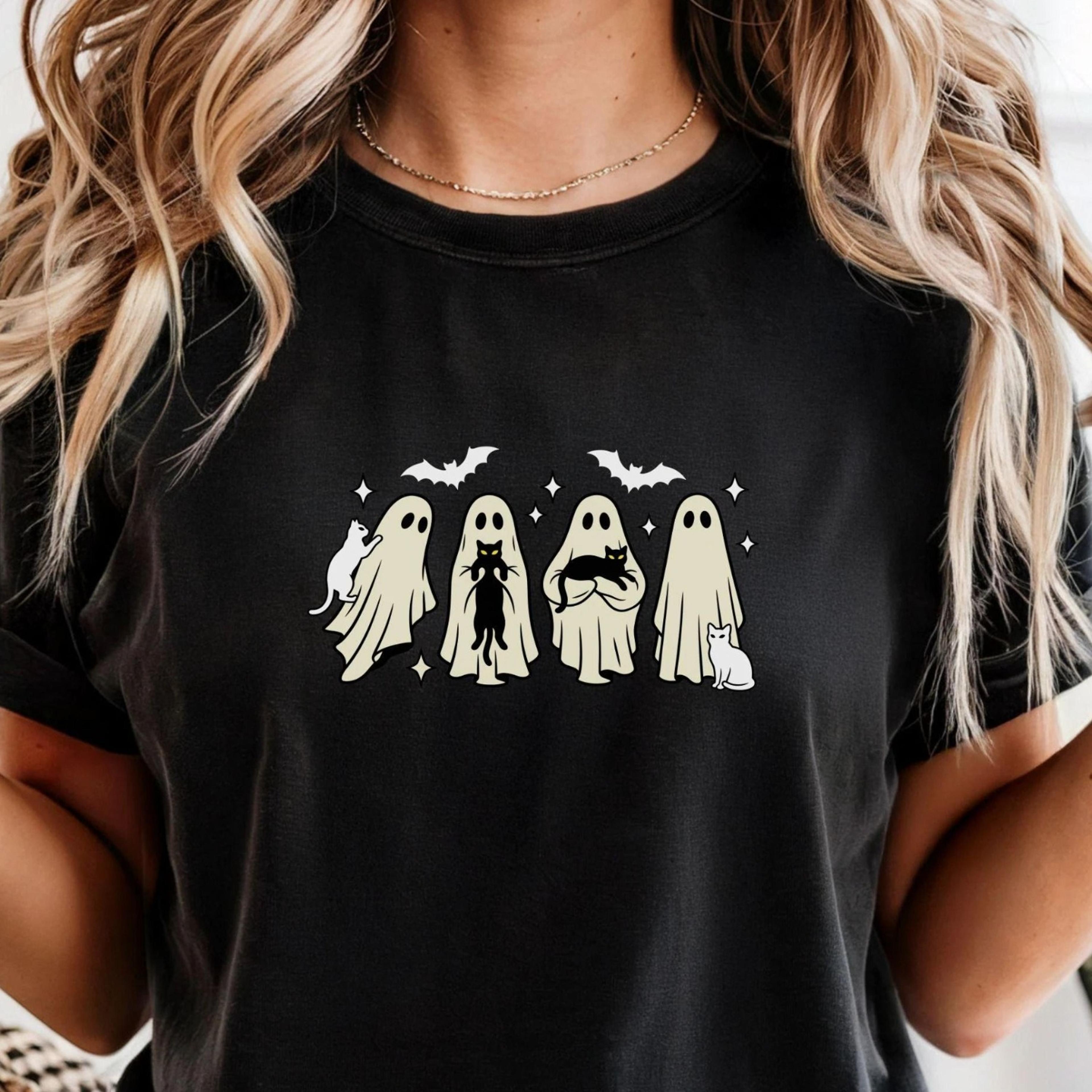 ghost cat shirt halloween tee for cat lovers