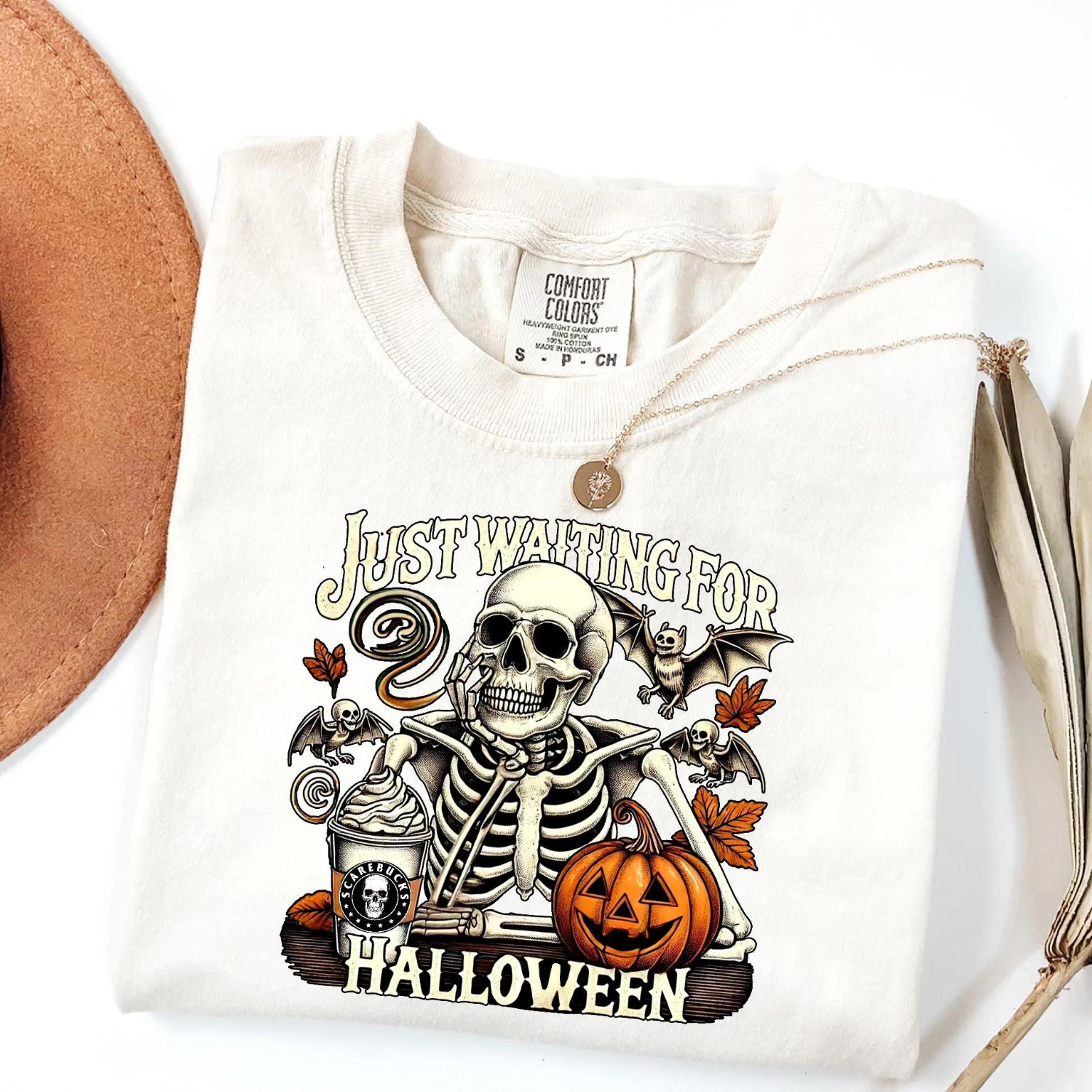 just waiting for halloween shirt, spooky skeleton shirt, funny halloween shirt, spooky season