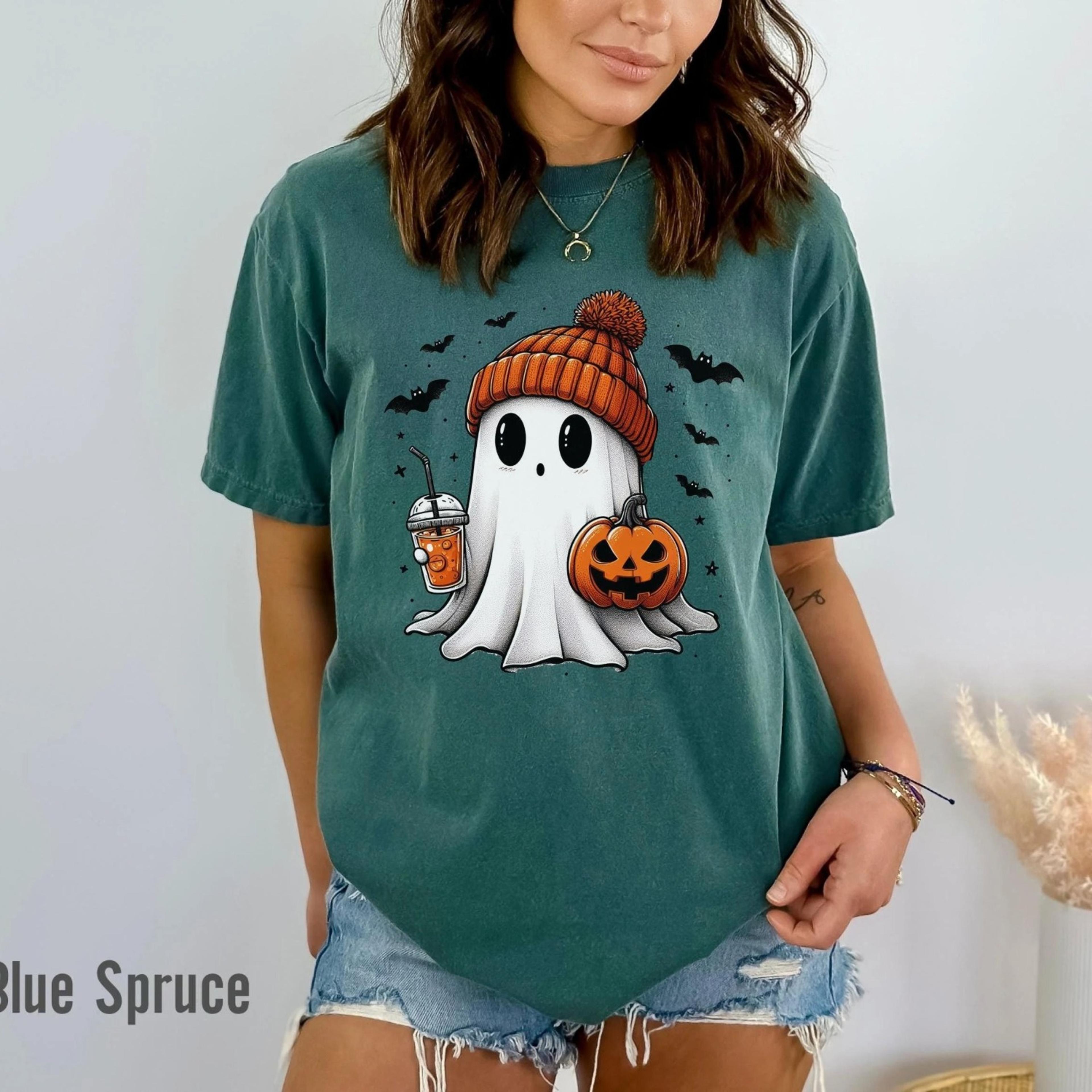 cute halloween ghost comfort colors shirt spooky season fall graphic tee pumpkin ghost shirt halloween gift for her