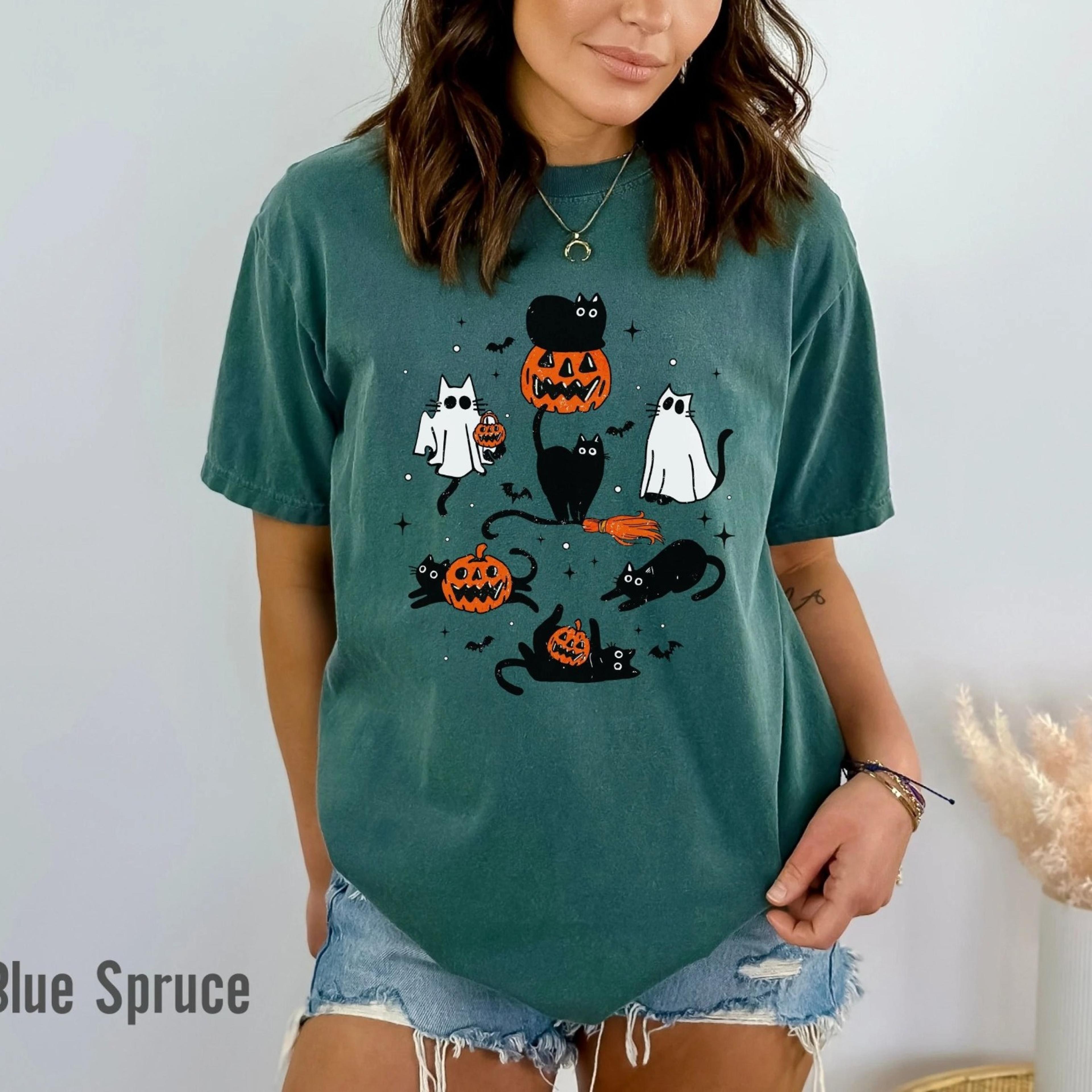 halloween ghost cats comfort colors shirt cute black cat pumpkin tee spooky season fall shirt halloween gift for her