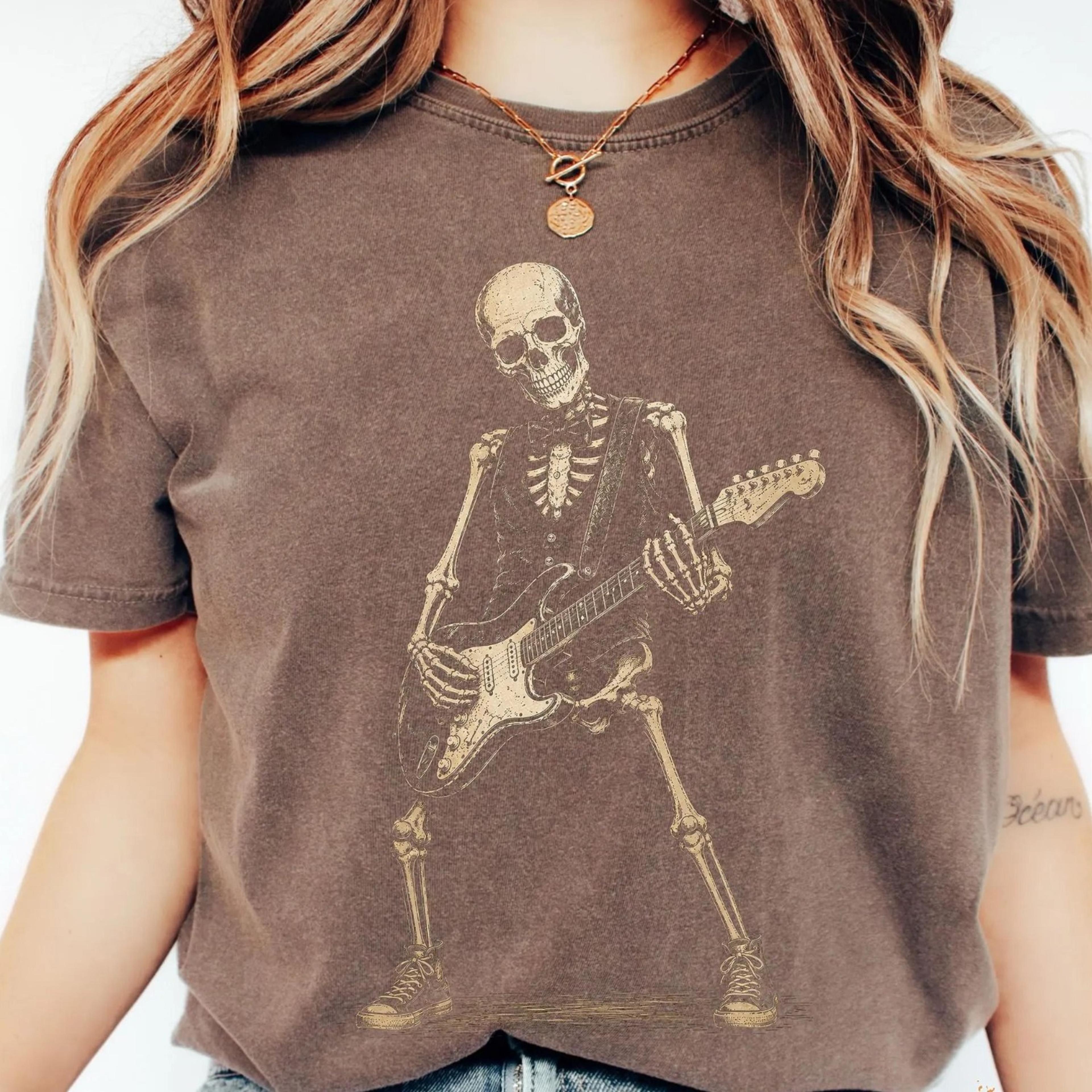skeleton guitar shirt, rock skeleton tee, electric guitar shirt, halloween skeleton shirt, music lover gift