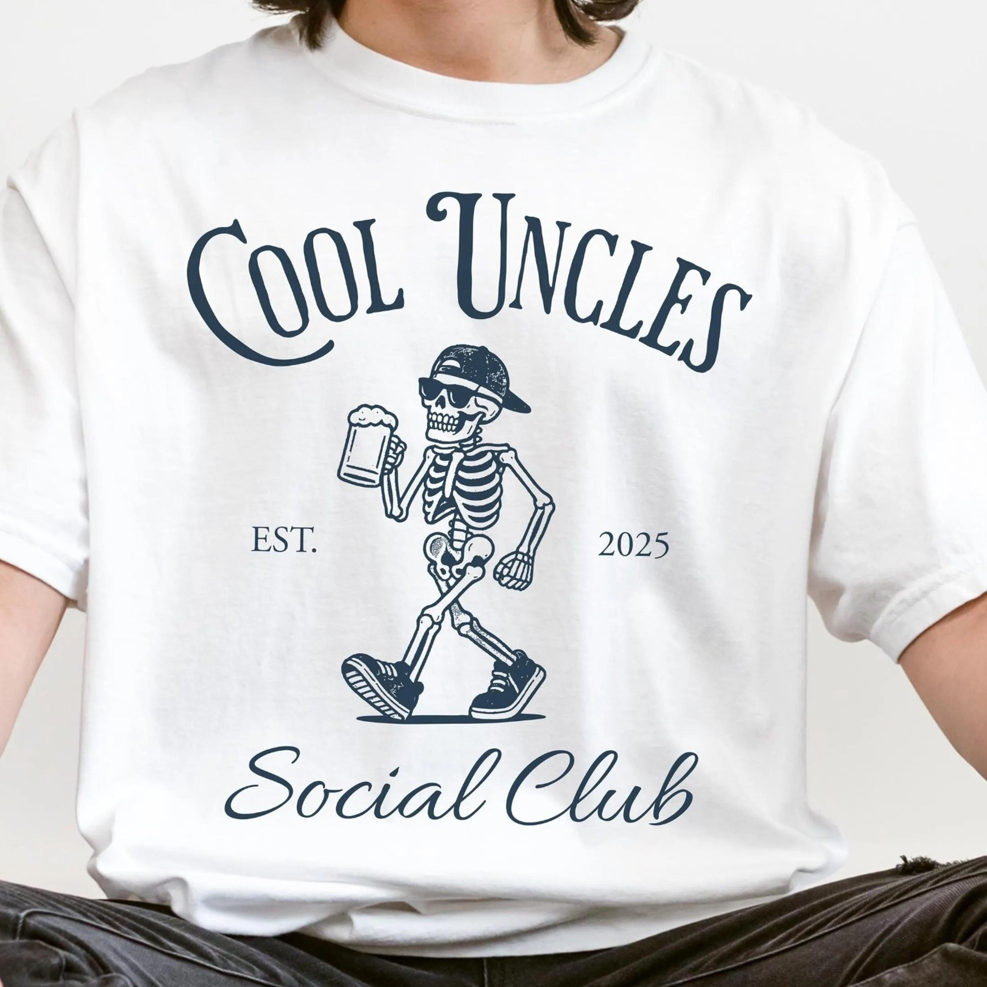 cool uncles social club skeleton shirt, funny uncle gift tee, est 2025 beer shirt, retro