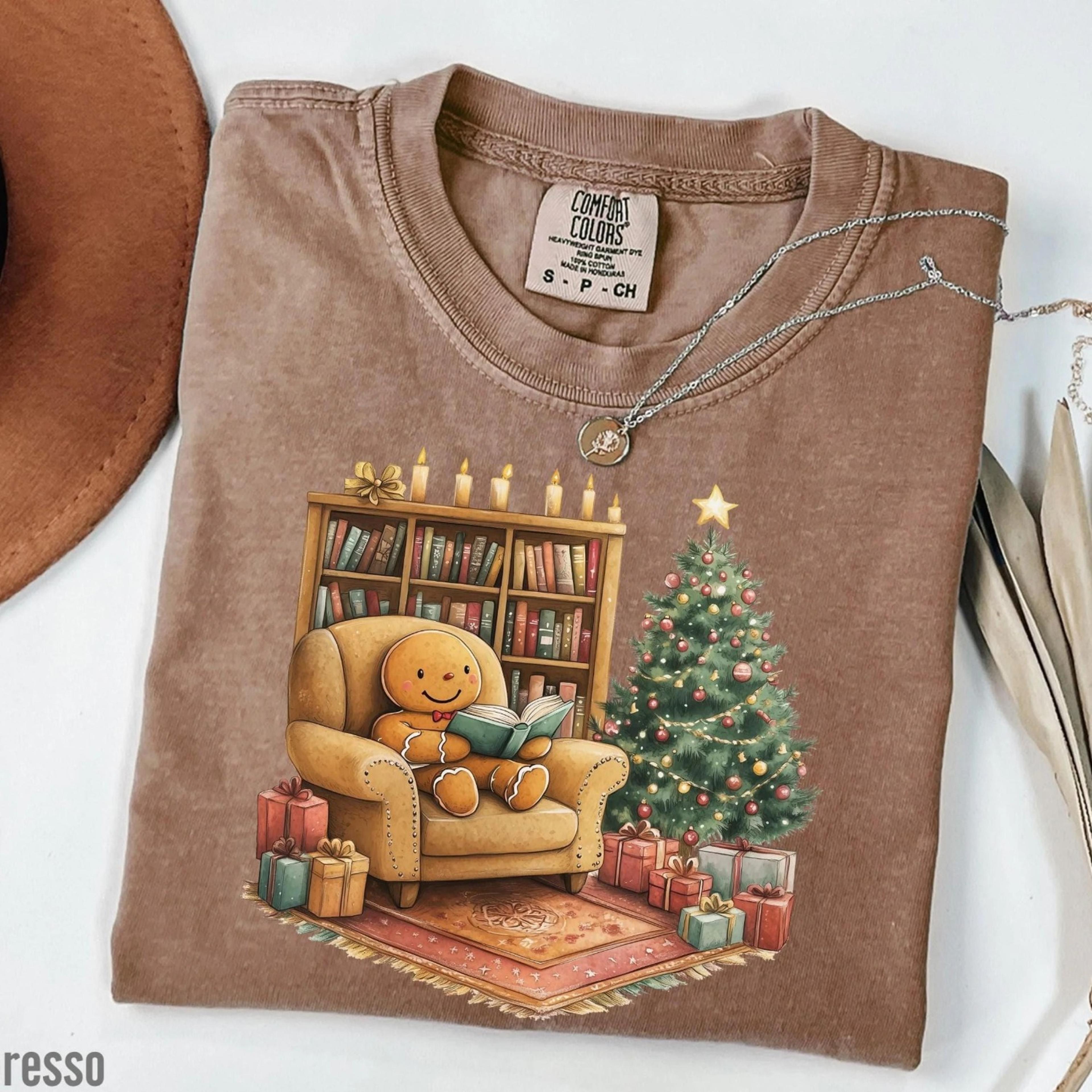 retro gingerbread reading books comfort colors shirt christmas book lover tee teacher librarian gift for her