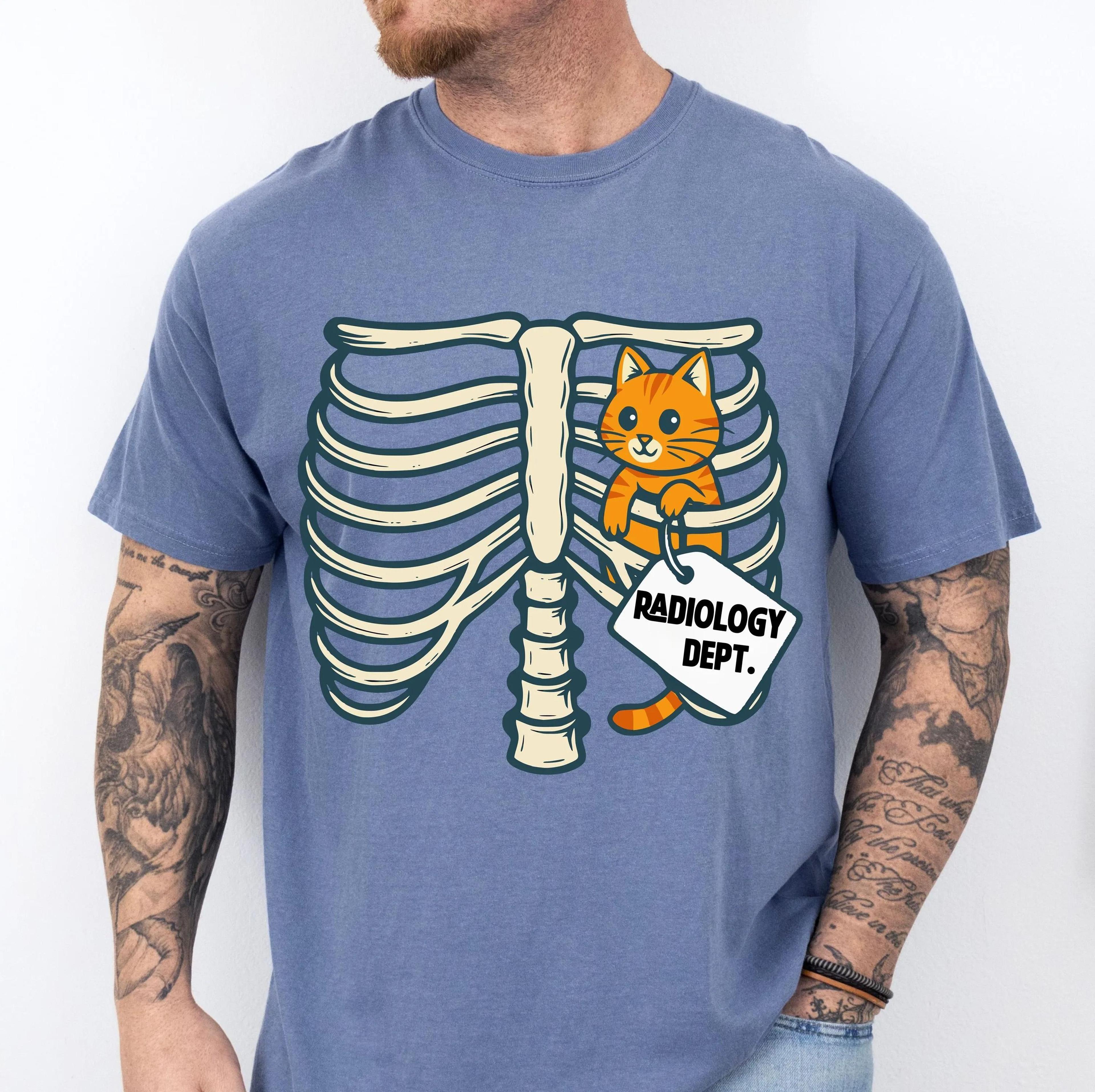 funny ribcage x-ray cat mom tee for radiology tech, medical student, vet, or cat dad radiologist