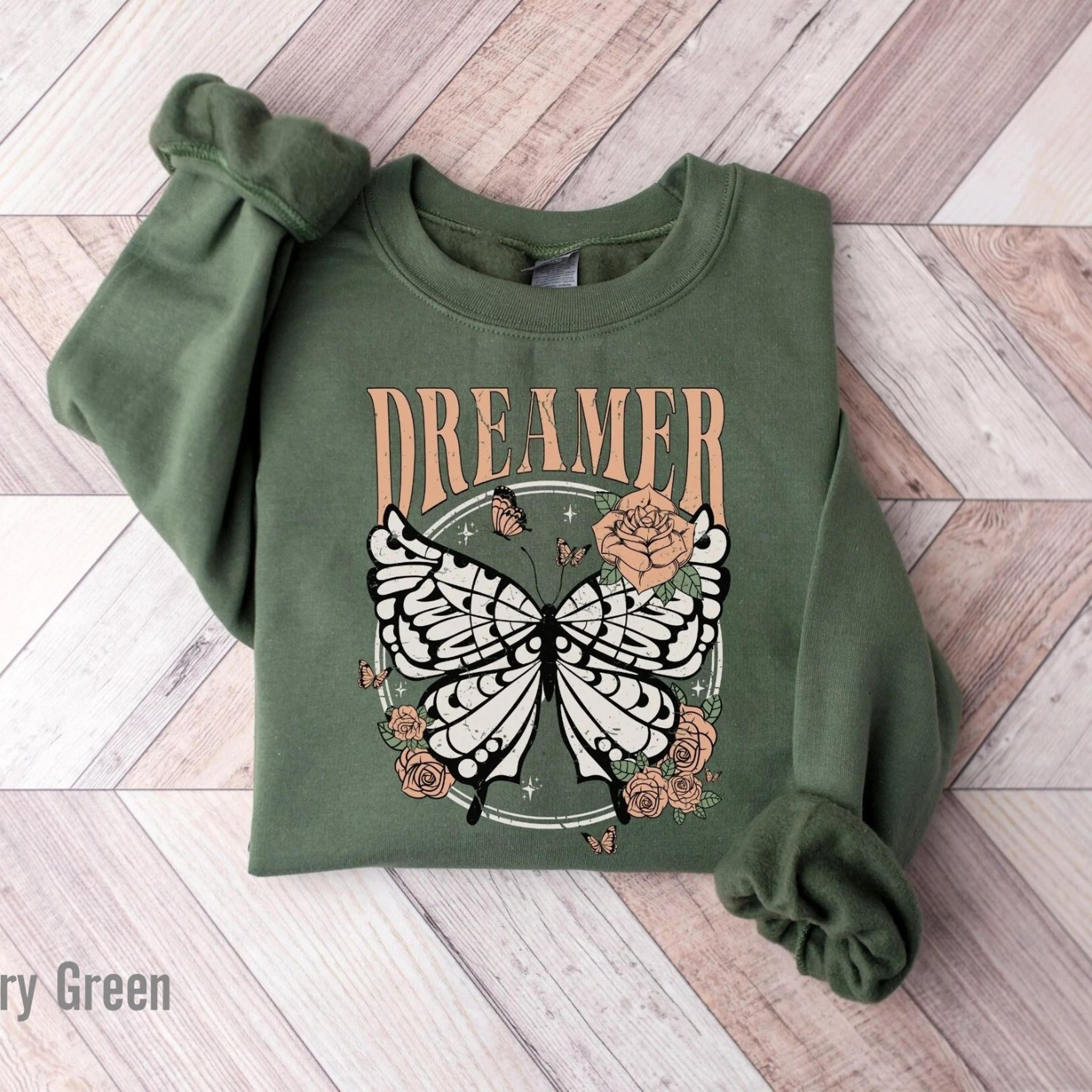 dreamer butterfly sweatshirt boho floral graphic crewneck retro inspirational sweater butterfly lover gift for her