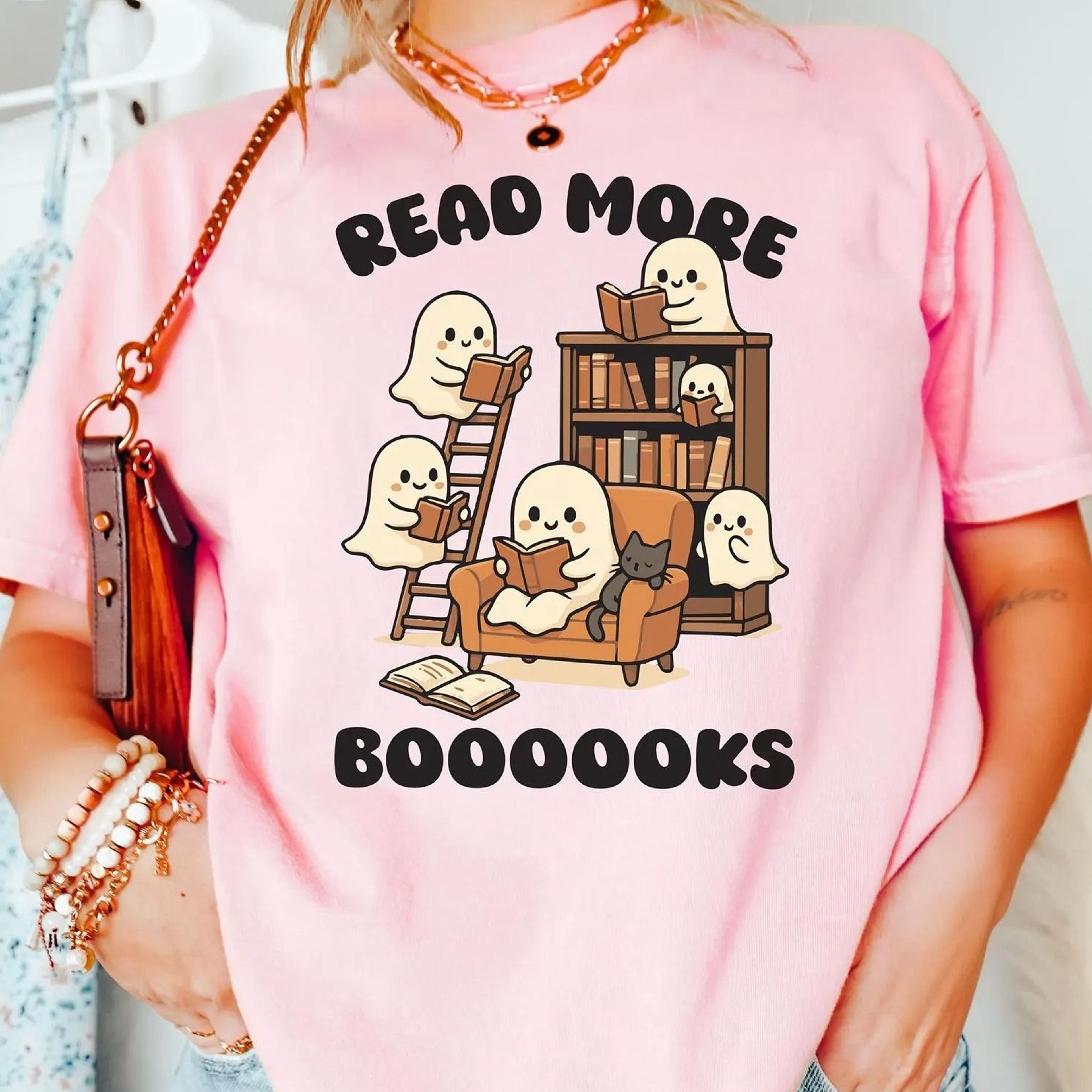 read more boooooks ghost shirt – funny halloween teacher tee – spooky cute book lovers shirt – ghost reading graphic