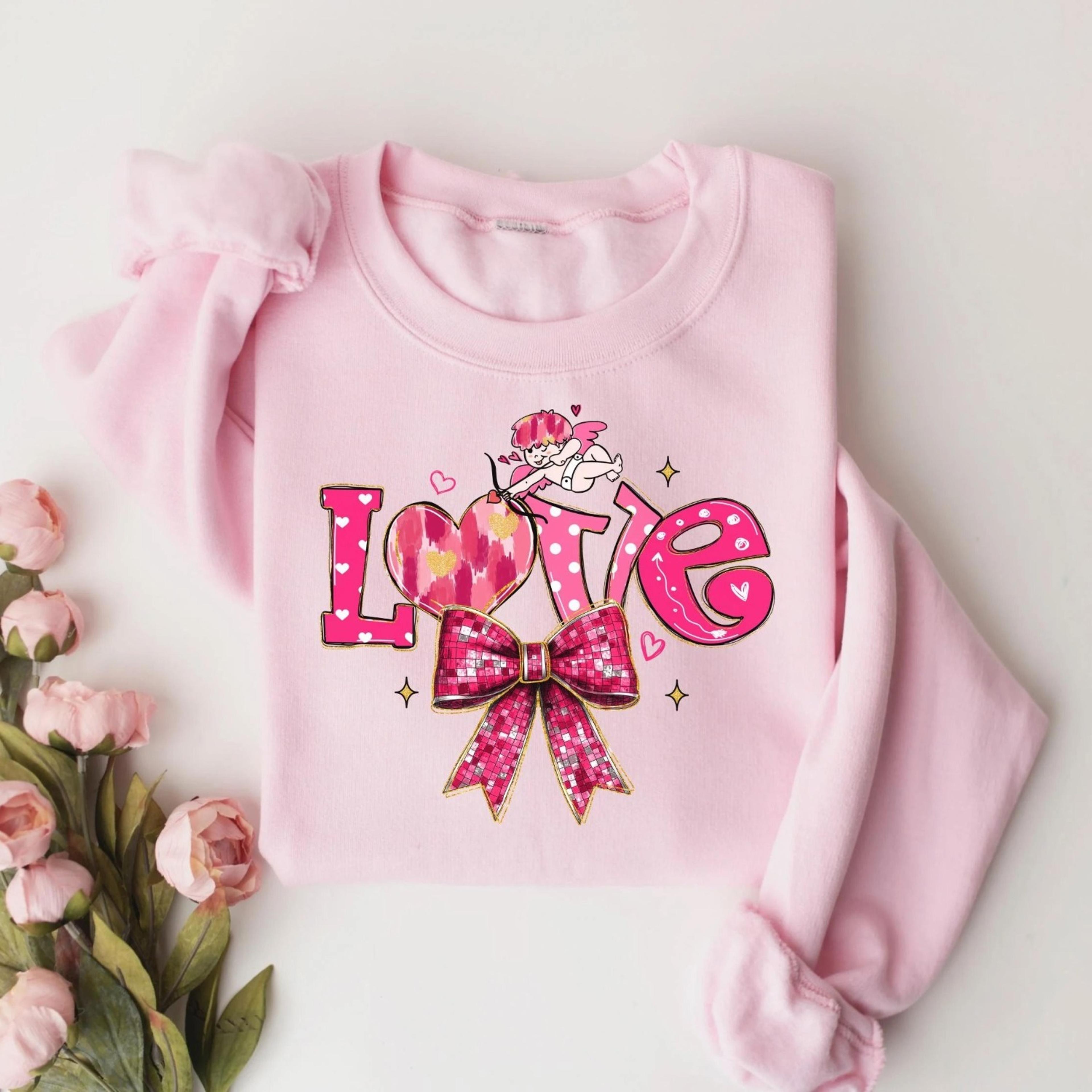 valentines day love bow sweatshirt coquette valentine crewneck cute heart bow sweater galentines gift for her