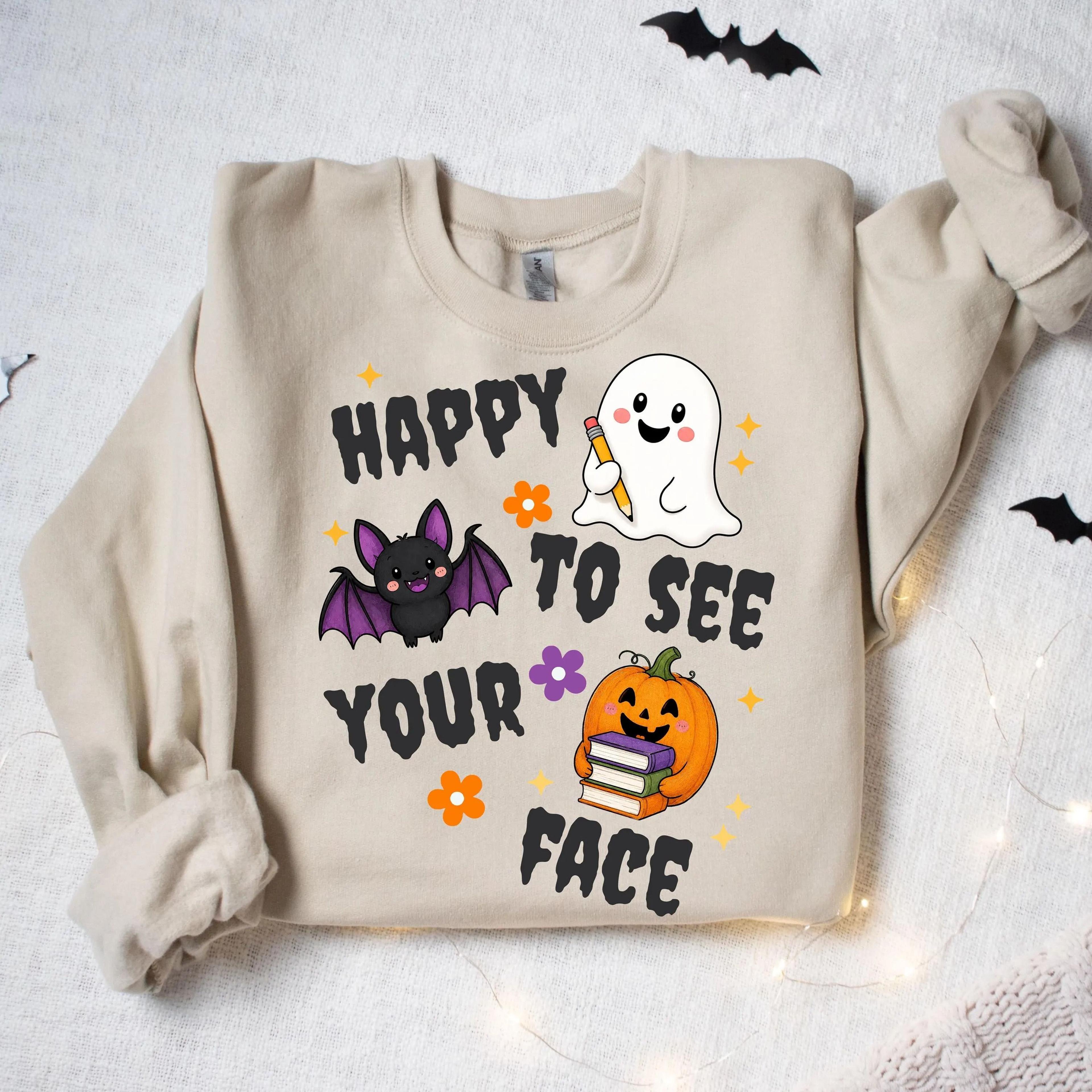 halloween teacher shirt, happy to see your face teacher tee, cute ghost teacher shirt, fall teacher shirt, elementary te