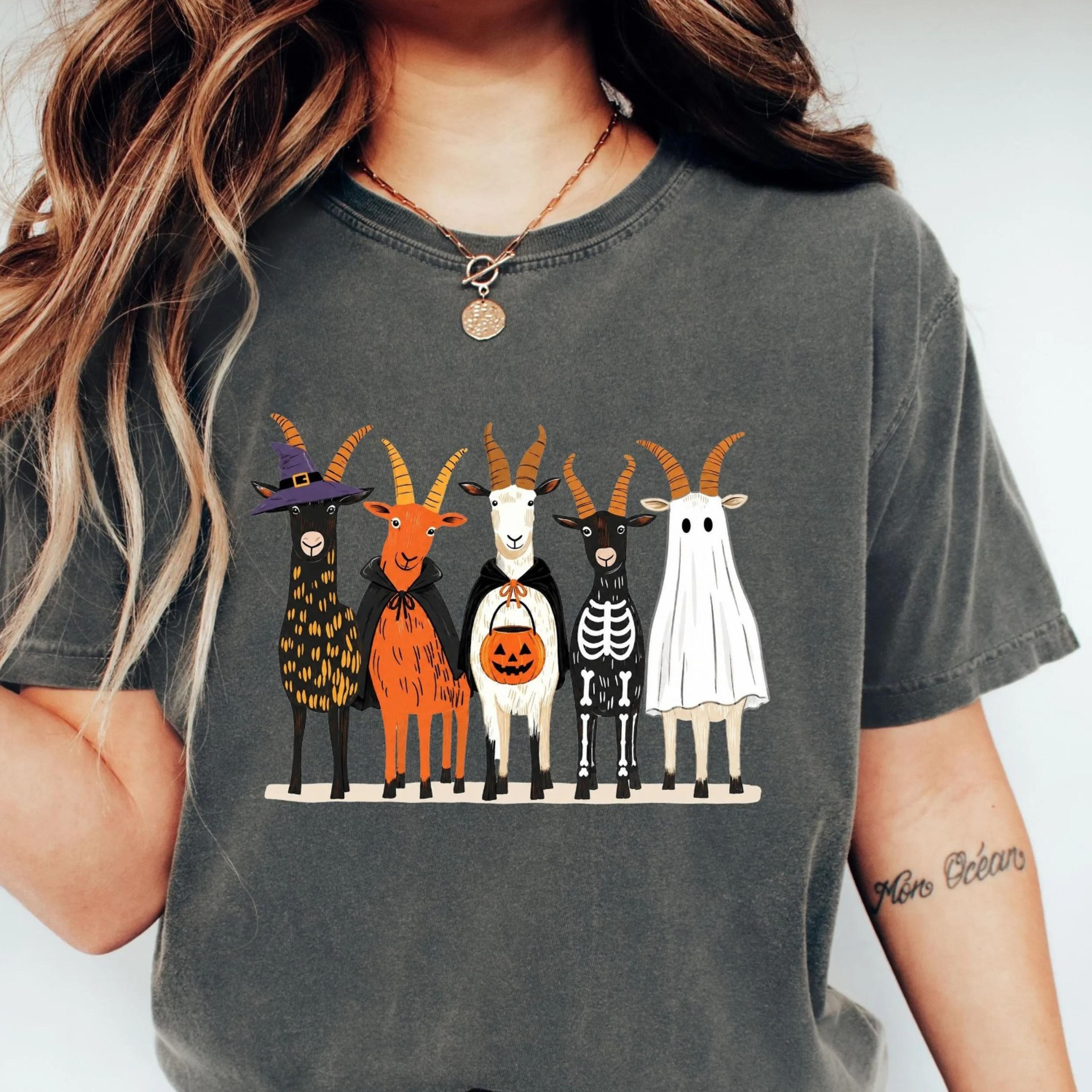 halloween goat shirt, cute spooky goat shirt, ghost goat tee, witch goat shirt, farm animal halloween shirt, fall goat l